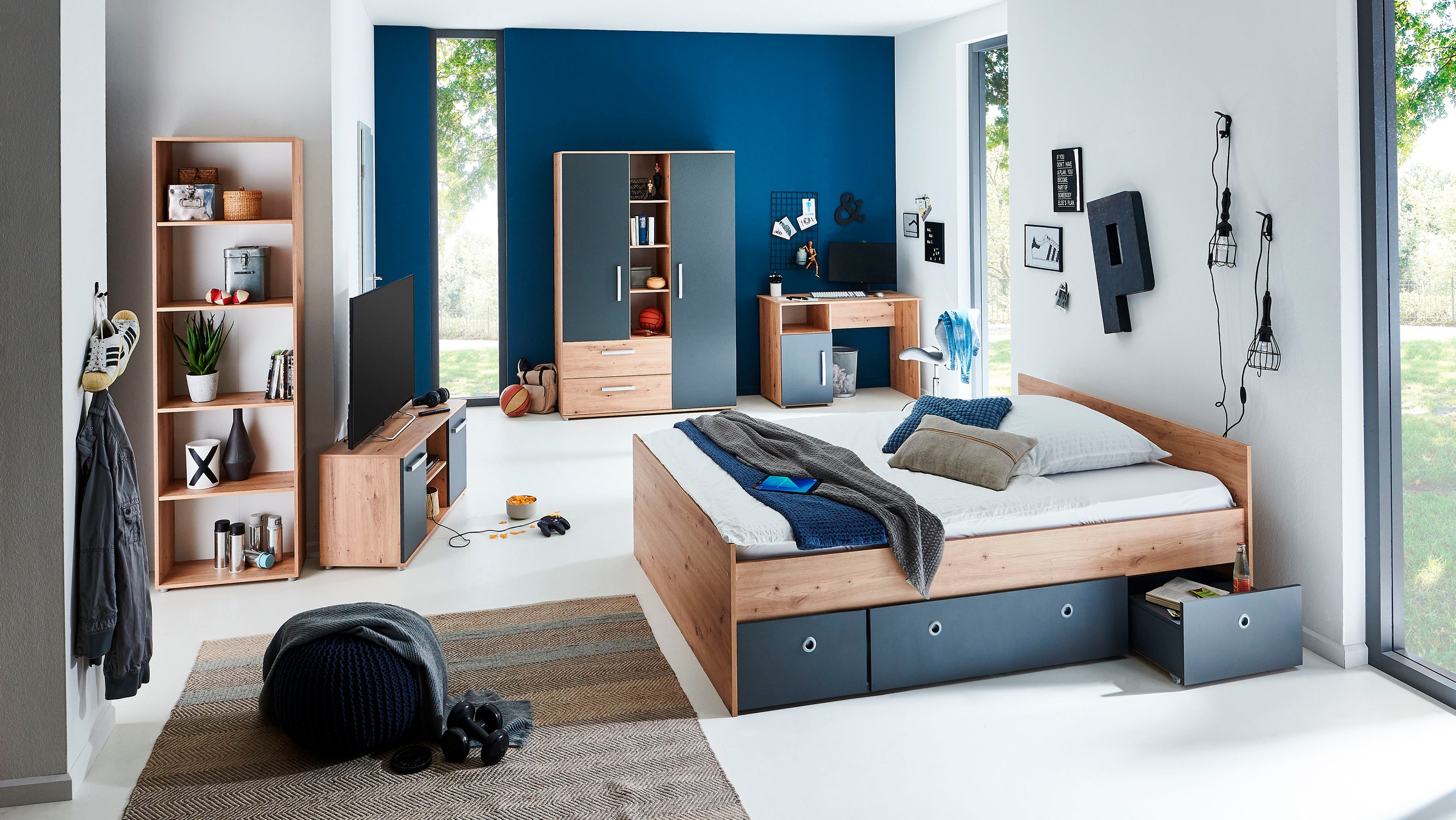 arthur berndt Jugendzimmer-Set »Alessio, Anthrazit mit Artisan Eiche Dekor, günstig online kaufen