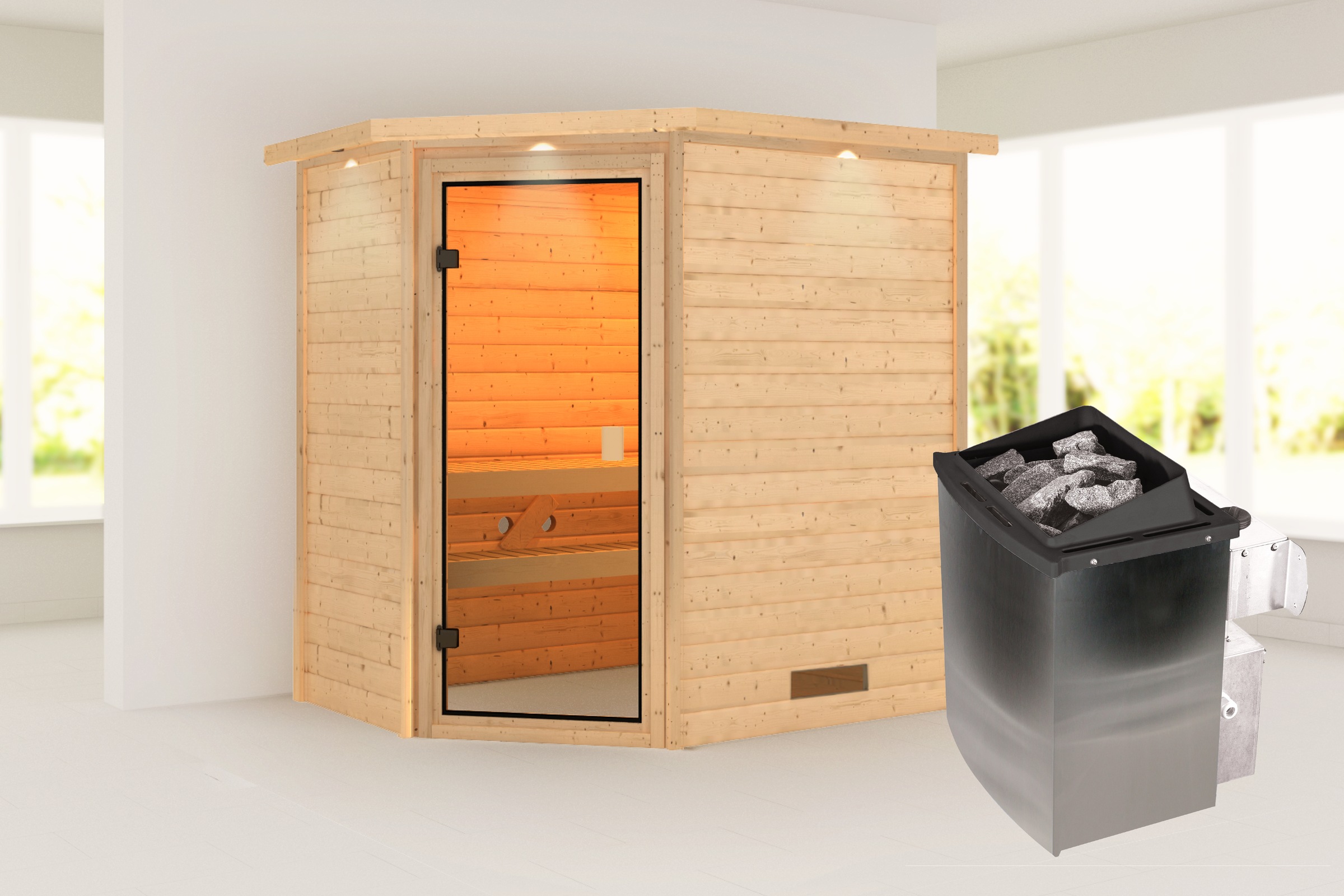 Karibu Sauna »"Juli" mit bronzierter Tür und Kranz SET, naturbelassen mit O günstig online kaufen