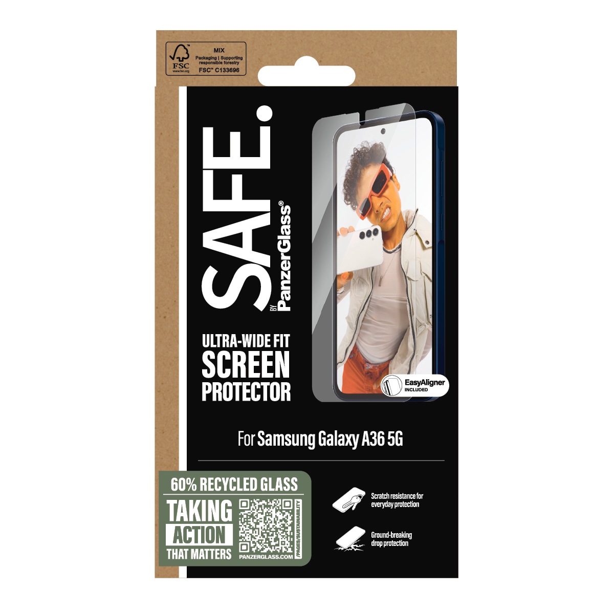 SAFE by PanzerGlass Displayschutzglas »Ultra-Wide Fit Screen Protector«, für Samsung Galaxy A36 5G, Displayschutzfolie, Schutzfolie, Bildschirmschutz, kratz- & stoßfest