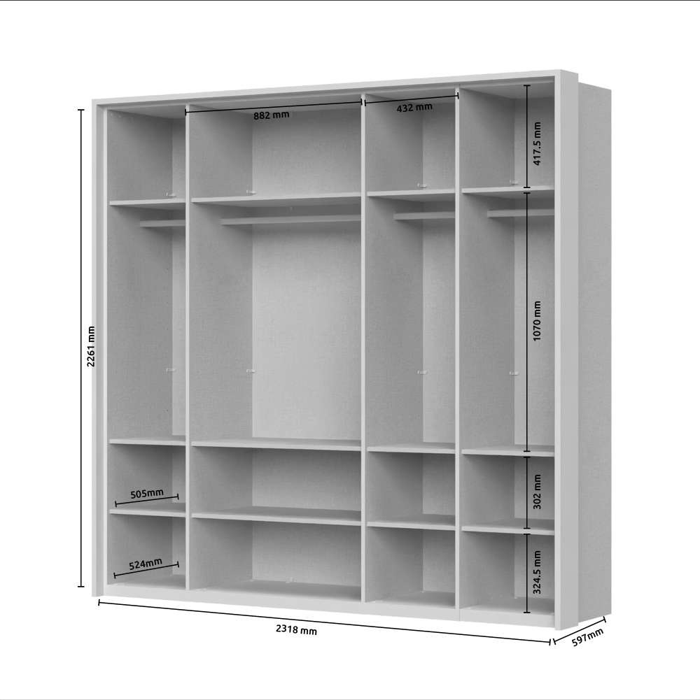 Places of Style Drehtürenschrank »Opera Parsol-Glastüren, LED-Innenbeleuchtung, mit und ohne Kranz«, Glastüren, UV-Lack, LED-Innenbeleuchtung, Soft-Close-Funktion
