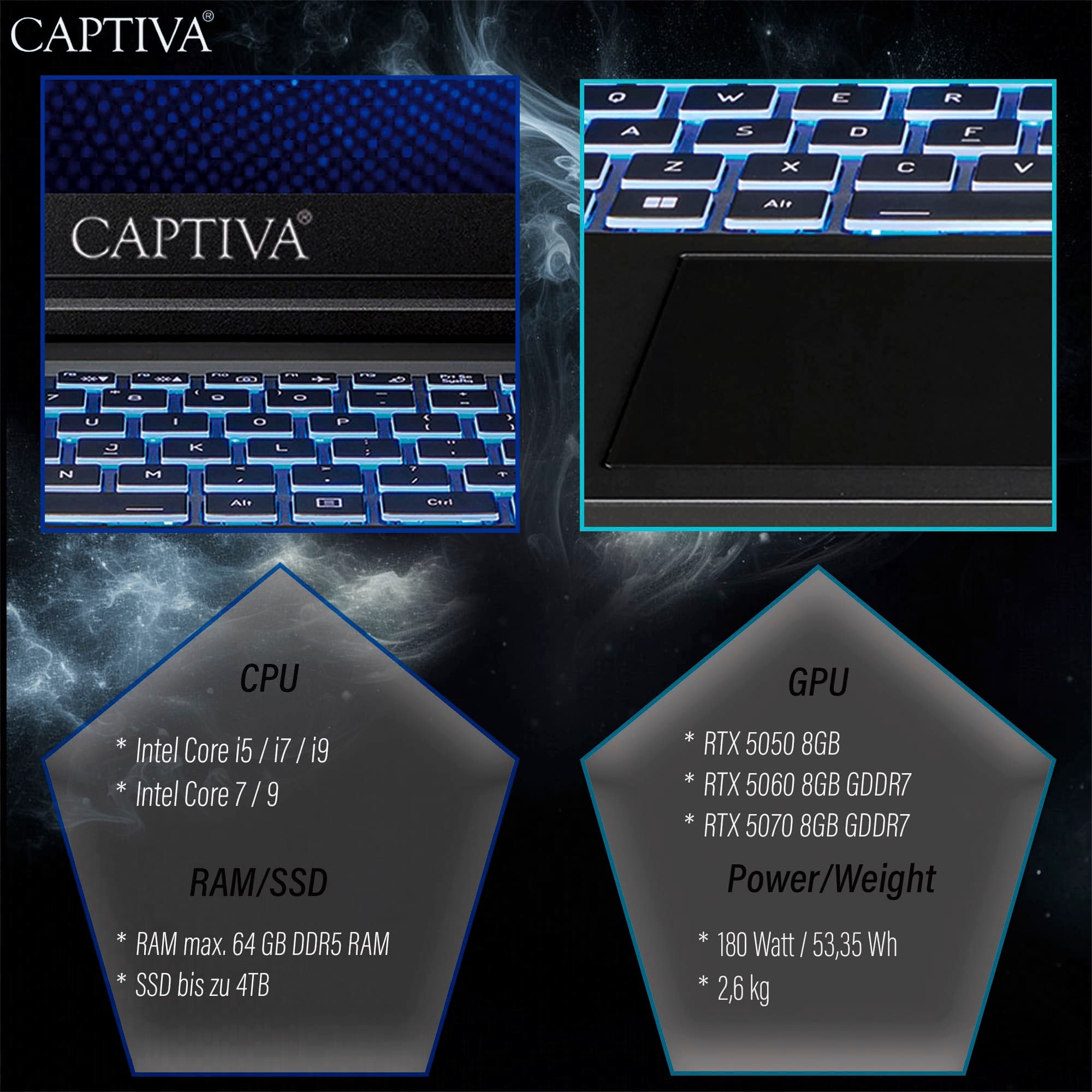 CAPTIVA Gaming-Notebook »Entry Gaming I10-1128GE« 43,9 cm / 17,3 ″ Intel Core i7 GeForce RTX 5060 2.000 GB SSD