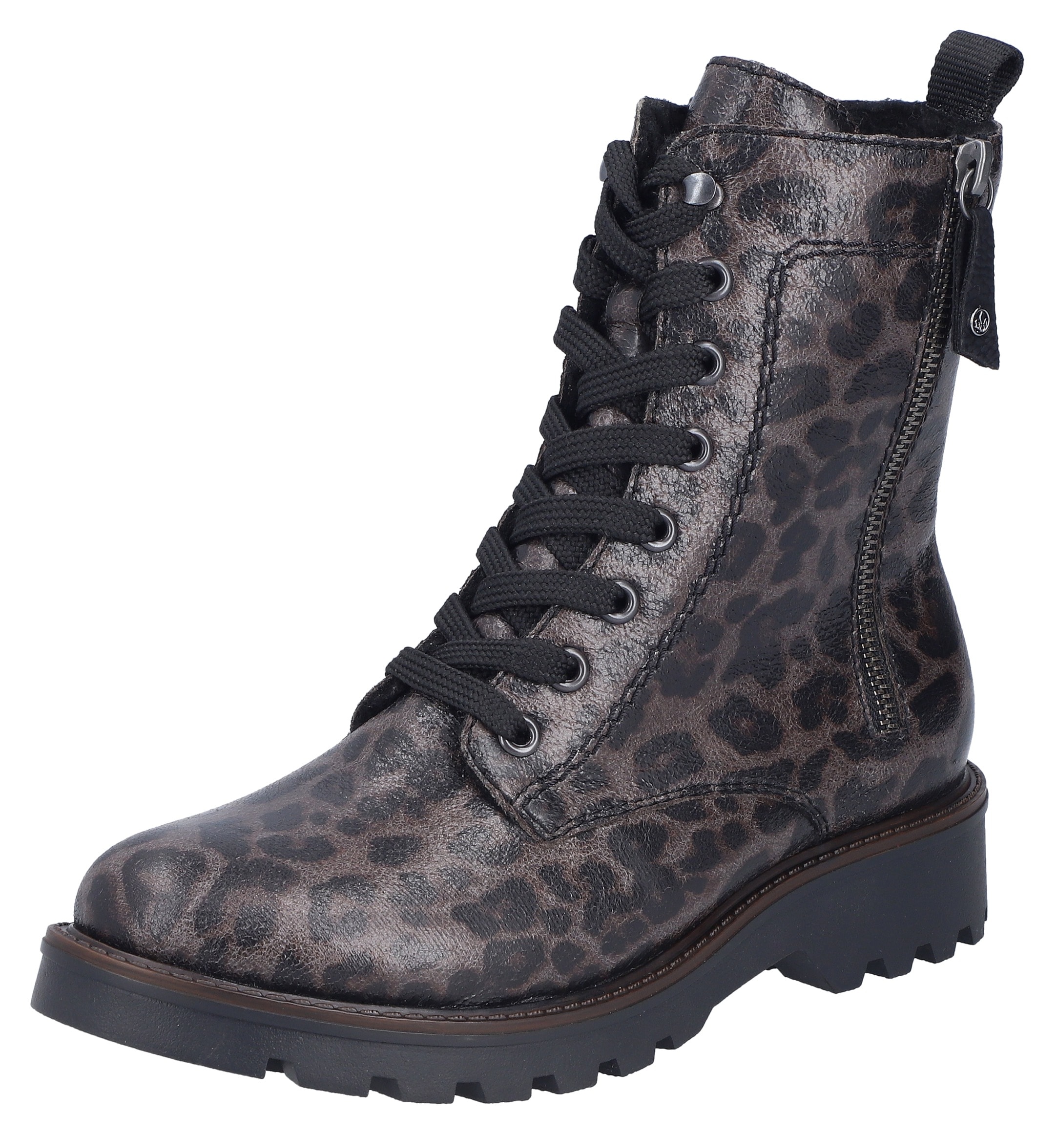 Rieker Winterstiefelette  Winterboots, Schnürstiefelette, Blockabsatz, in aktueller Leo-Optik