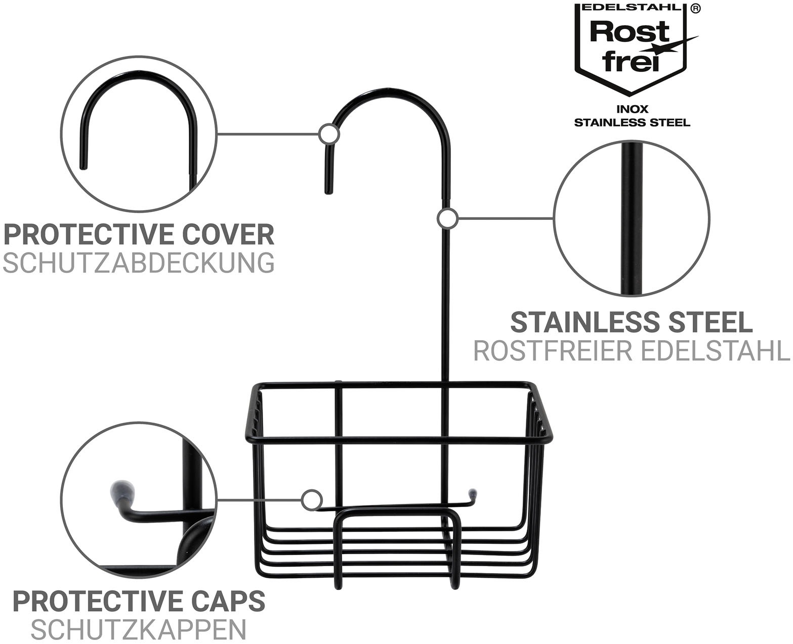 WENKO Duschablage »Milito« Dusch-Caddy zum Einhängen ohne Bohren, Ablage aus rostfreiem Edelstahl