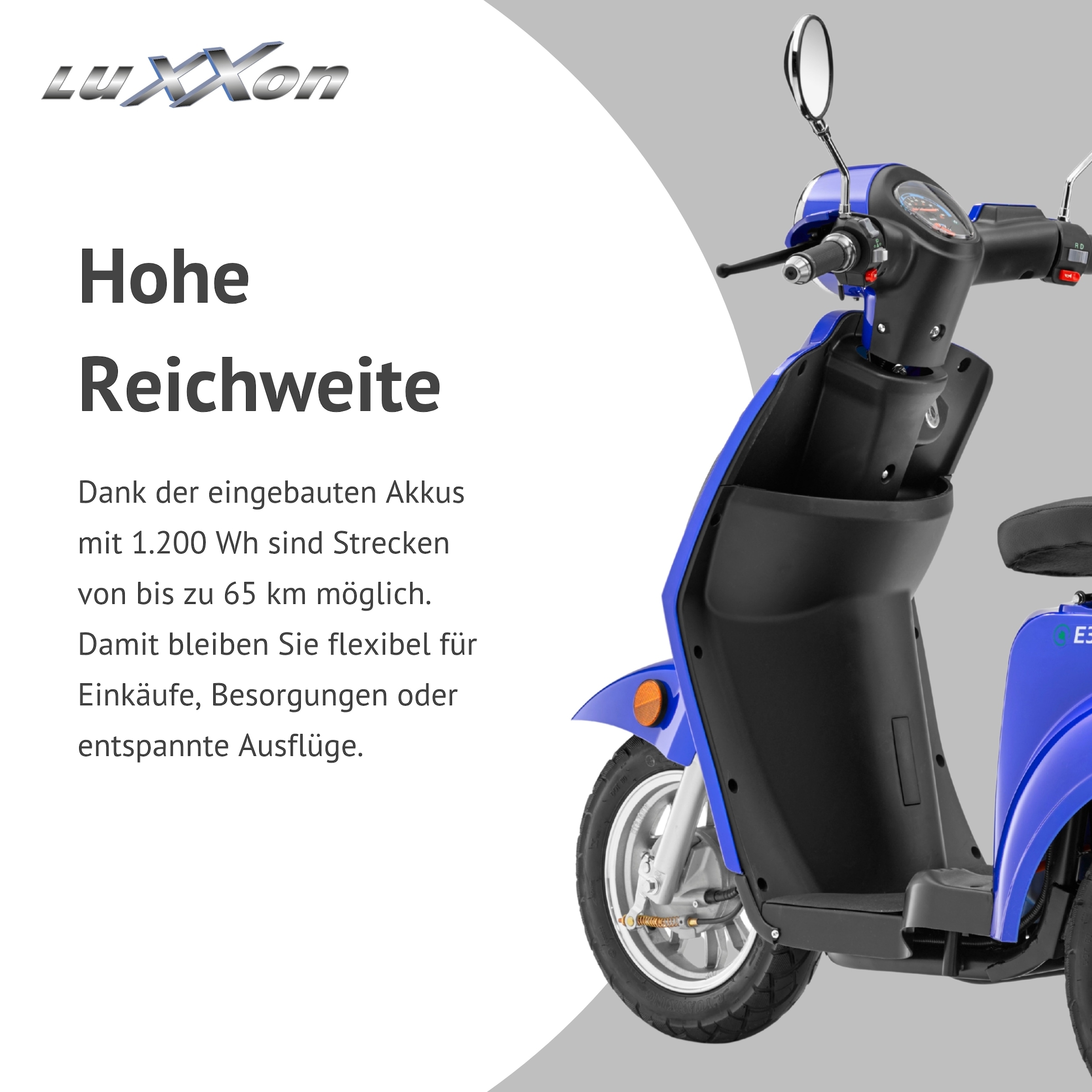 Luxxon Elektromobil »E3800« 800 W 20 km/h Elektroroller, Korb,  bis zu 65 km Reichweite, Elektro Dreirad, Seniorenmobil