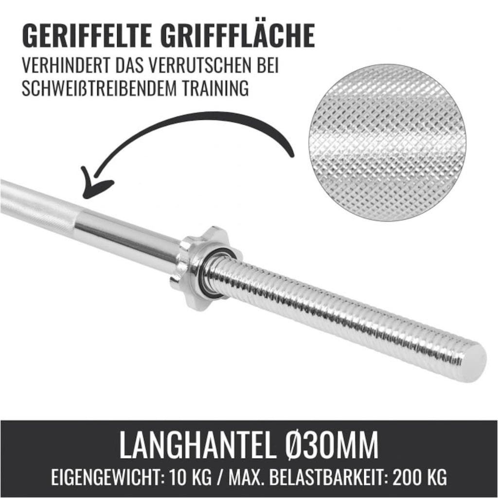 GORILLA SPORTS Langhantelstange »Langhantelstange 170 cm 10 kg mit Sternverschluss«, Chrom, 170 cm