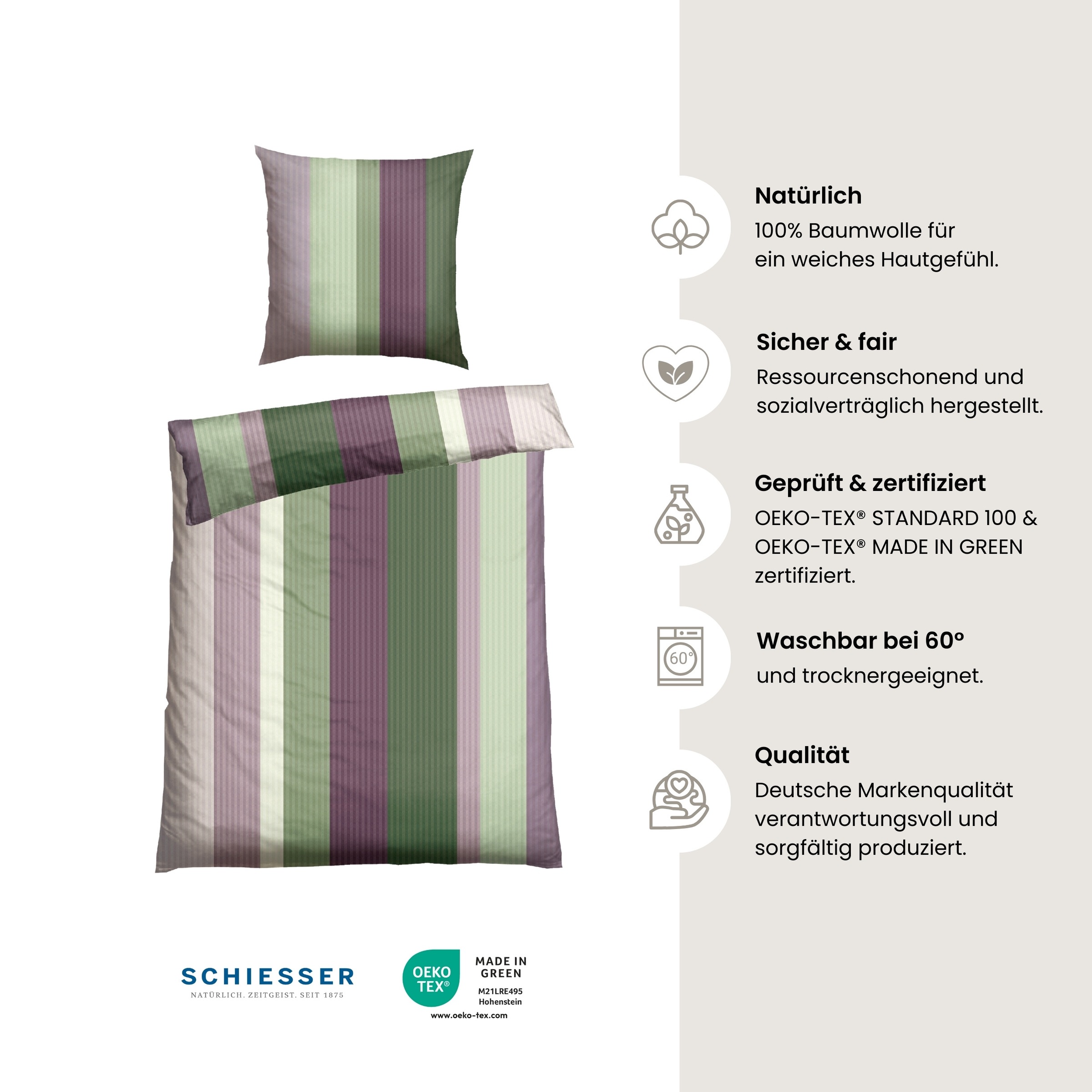 Schiesser Wendebettwäsche »Vendi aus weicher Baumwolle mit lebhaften Streifen«, Made in Green