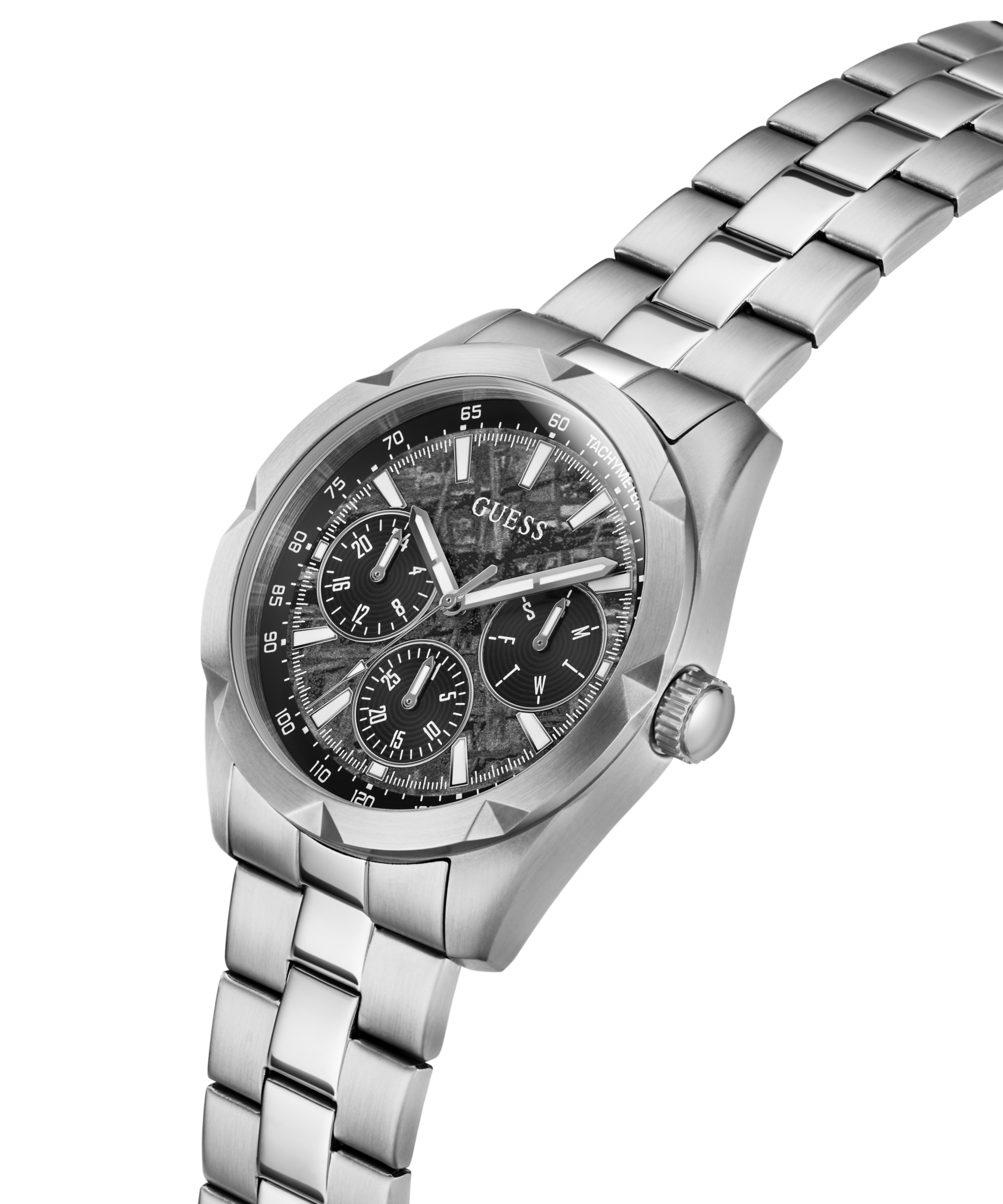 Guess Multifunktionsuhr »ROCCO« Quarzuhr, Armbanduhr, Herrenuhr, Edelstahlarmband, analog, Tag