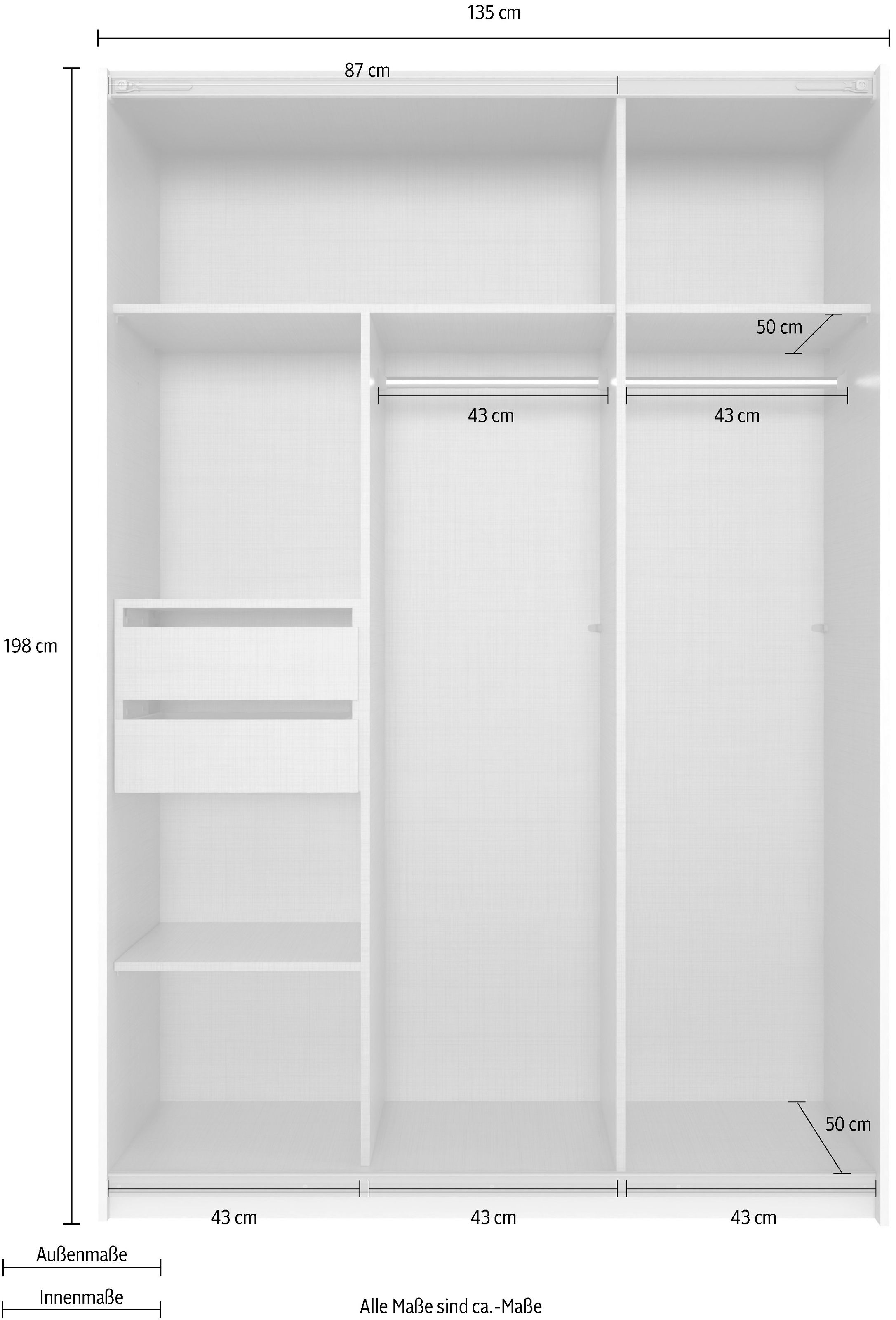 Wimex Kleiderschrank »Mugano, B/T/H 135 oder 180/65/198cm, Made in Germany«, (wähle Deine Ausstattung: Basic oder Premium!), 2 Schwebetüren mit oder ohne Spiegel, Metallgriffe