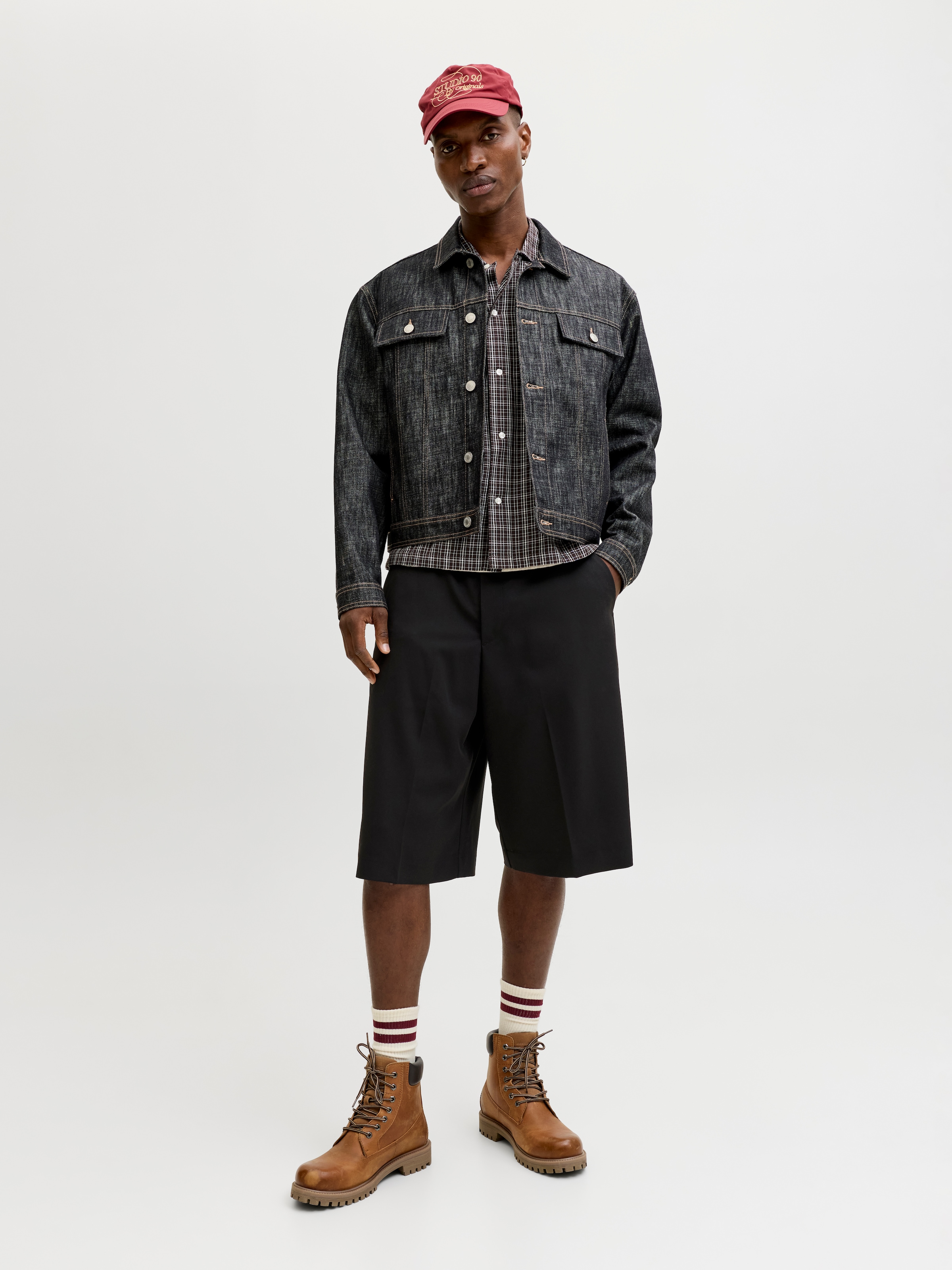 Jack & Jones Chinoshorts »JPSTOWEN TOBY CHINO SHORTS XLNG LN«  Materialmix, baggy fit, hohe Taille