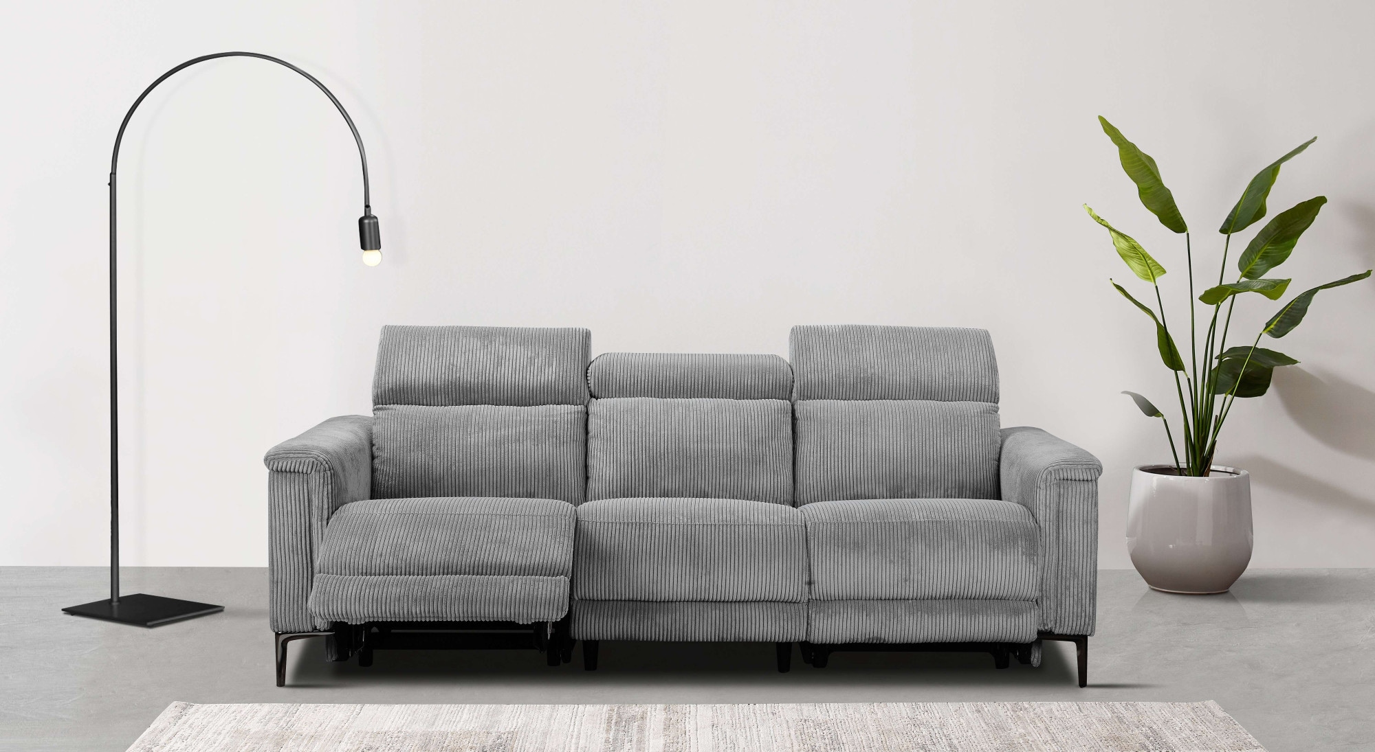 Places of Style 3-Sitzer »Lund Cord, mit manueller o. elektrischer Relaxfunktion in 2 Sitzen,«, USB-A, Kopfteilverstellung, Breite 222 cm