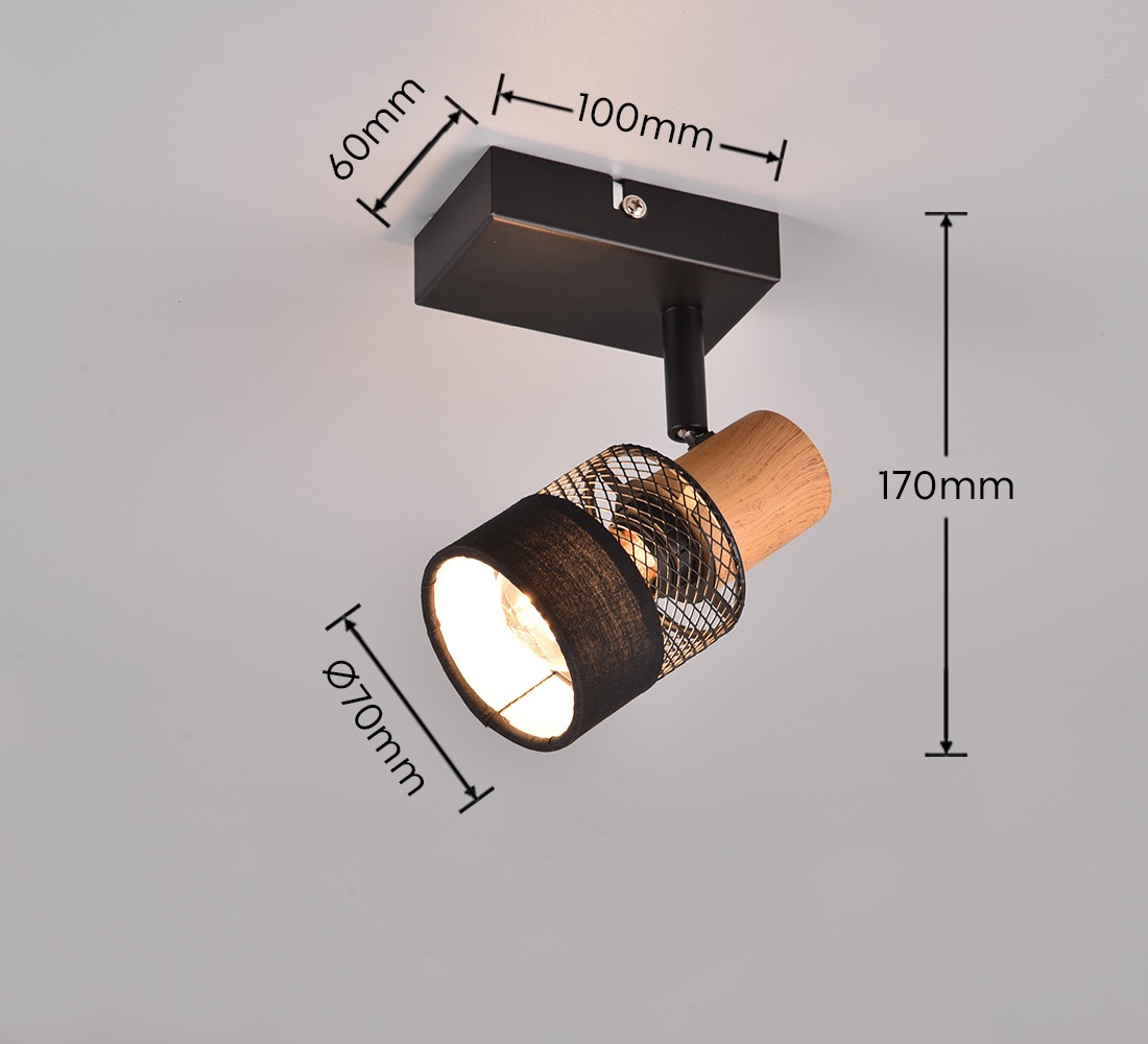 TRIO Leuchten Wandstrahler »NANDINI, Spot 1-flammig exkl 1x E14 max 10W, flexibel drehbarer Spot« E14 1 Stk. warmweiß - kaltweiß Wandspot mit Schirm aus Holz, Stoff und Metall, Ø7cm Schirm