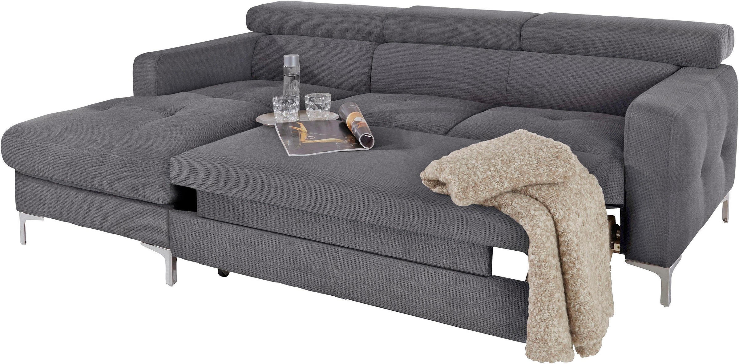 COTTA Ecksofa »Sammy L-Form«, mit Kopfteilverstellung, wahlweise mit Bettfunktion & Bettkasten