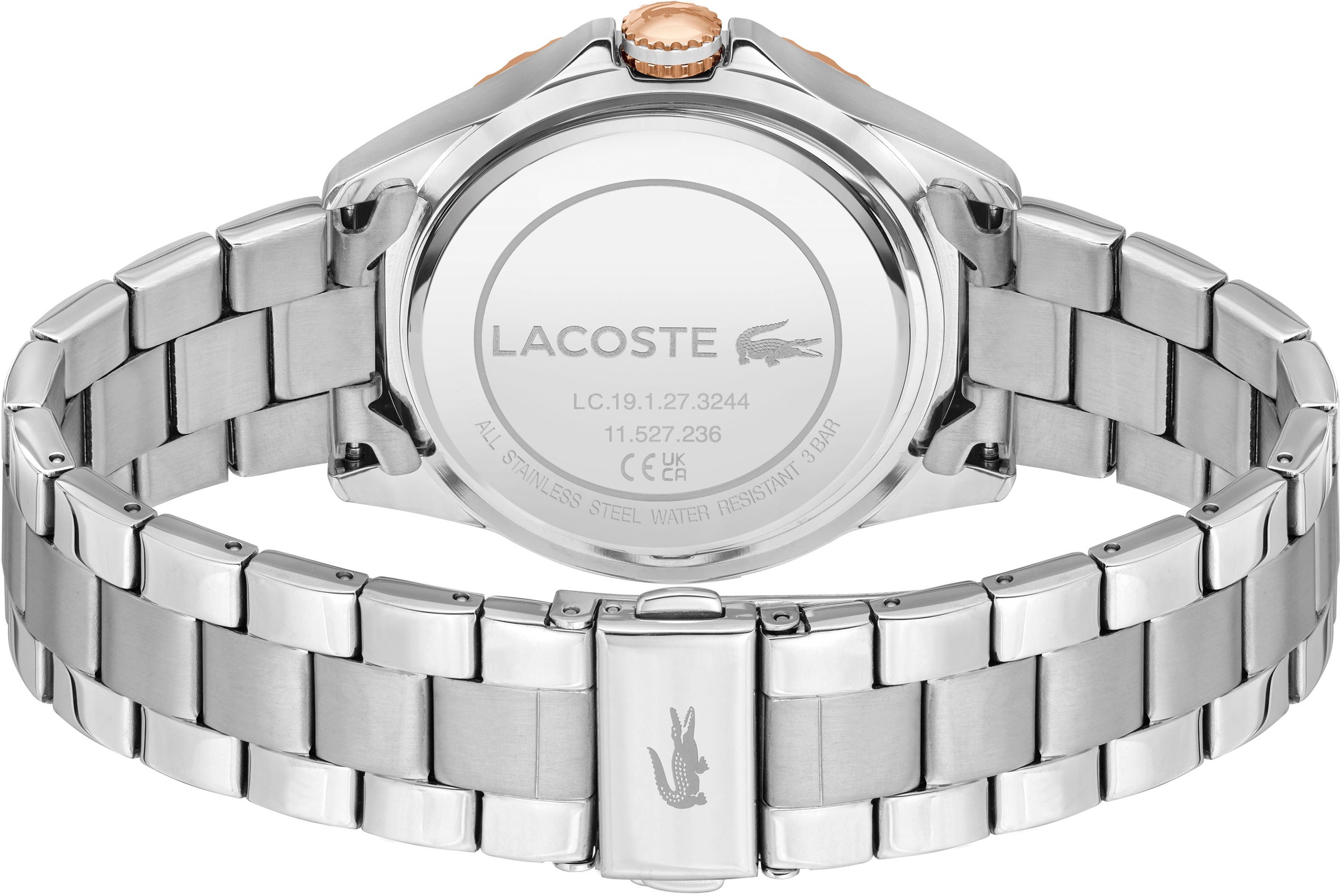 Lacoste Quarzuhr »SANTORINI«, Armbanduhr, Damenuhr, Mineralglas, analog, Edelstahlarmband