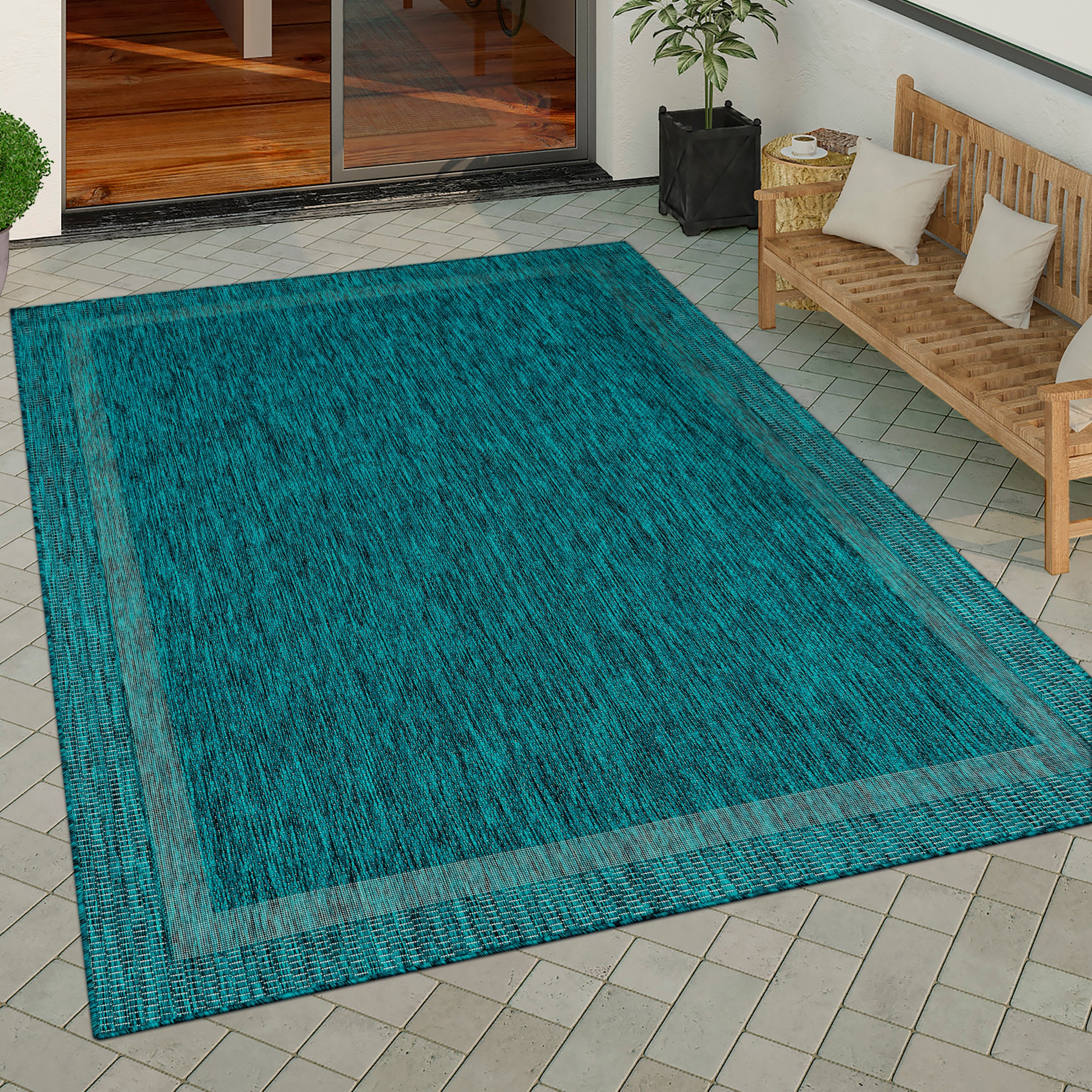 Paco Home Teppich »Roma 272«, rechteckig, 4 mm Höhe, Flachgewebe, meliert, mit dezenter Bordüre, In- und Outdoor geeignet