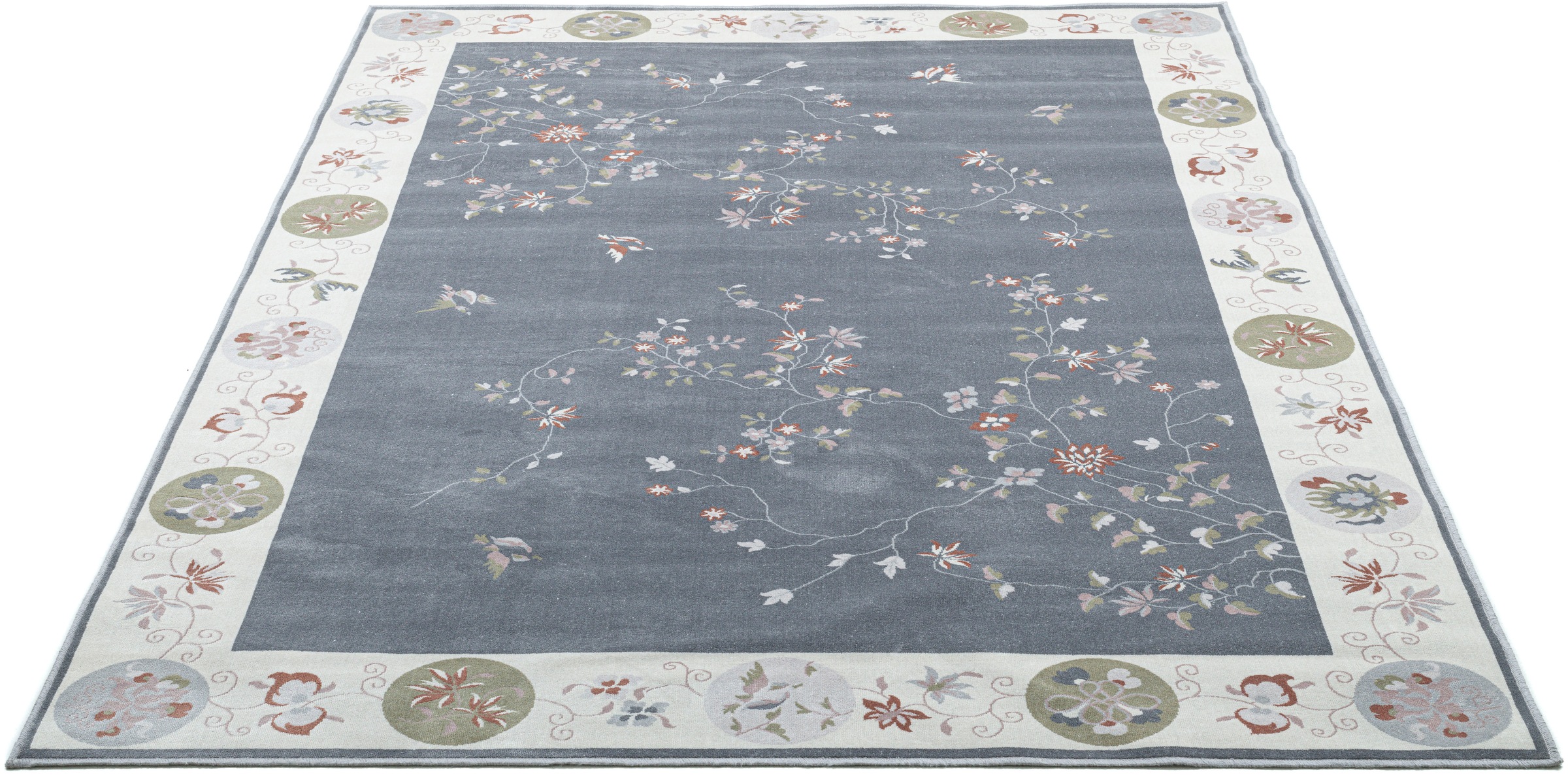 Gino Falcone Teppich »Cherina GF-130«, rechteckig, 8 mm Höhe, zartes Blüten Design, mit Bordüre, leichter Glanz, 100 % Viskose