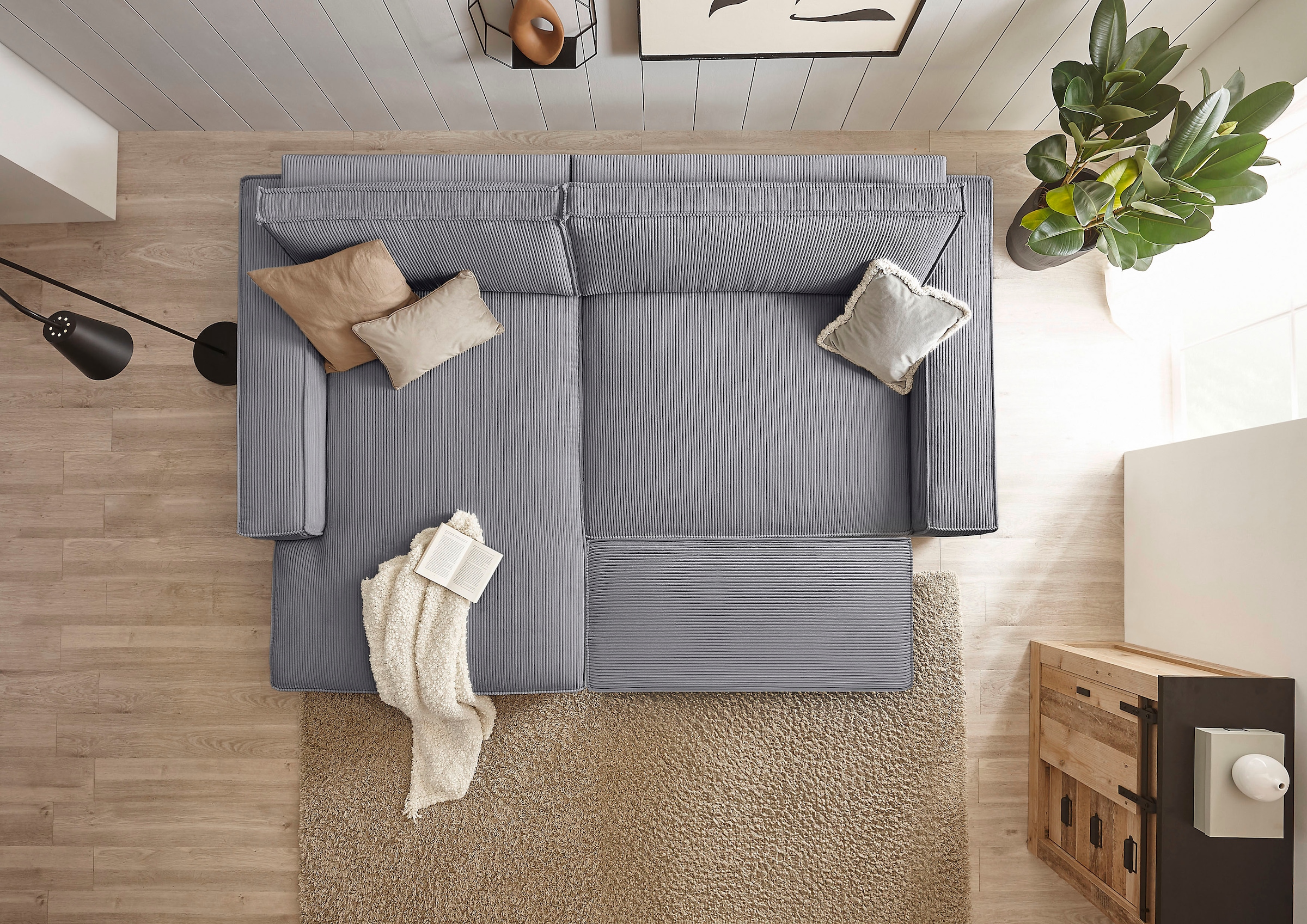 Home affaire Polsterecke »NEU: SHERWOOD XXL tief, L-Form mit Schlaffunktion, Big-Sofa mit Hocker«, (Set, 2 St.), stellbar zum Schlafsofa (Krokodilverbinder), Cord, Leinenoptik