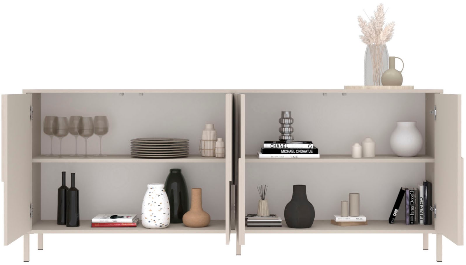 INOSIGN Sideboard »Stone, 205 cm breit, 4  Türen,  Anrichte, Kommode, Stauraumschrank« 3D-Design, Push-to-open, Innenraum großzügig, Füße 14/2 cm wählbar