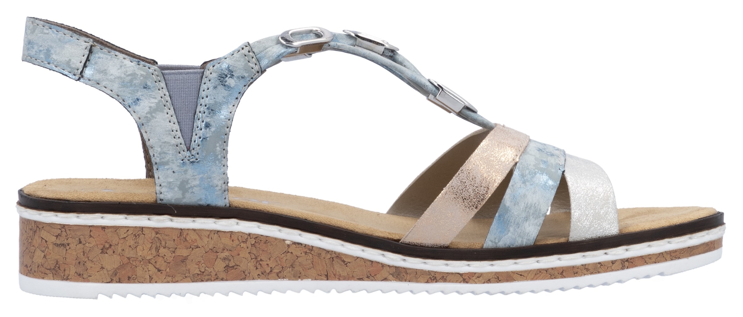 Rieker Riemchensandale  , Sommerschuh, Sandalette, Keilabsatz, mit dezenter Schmuckverzierung