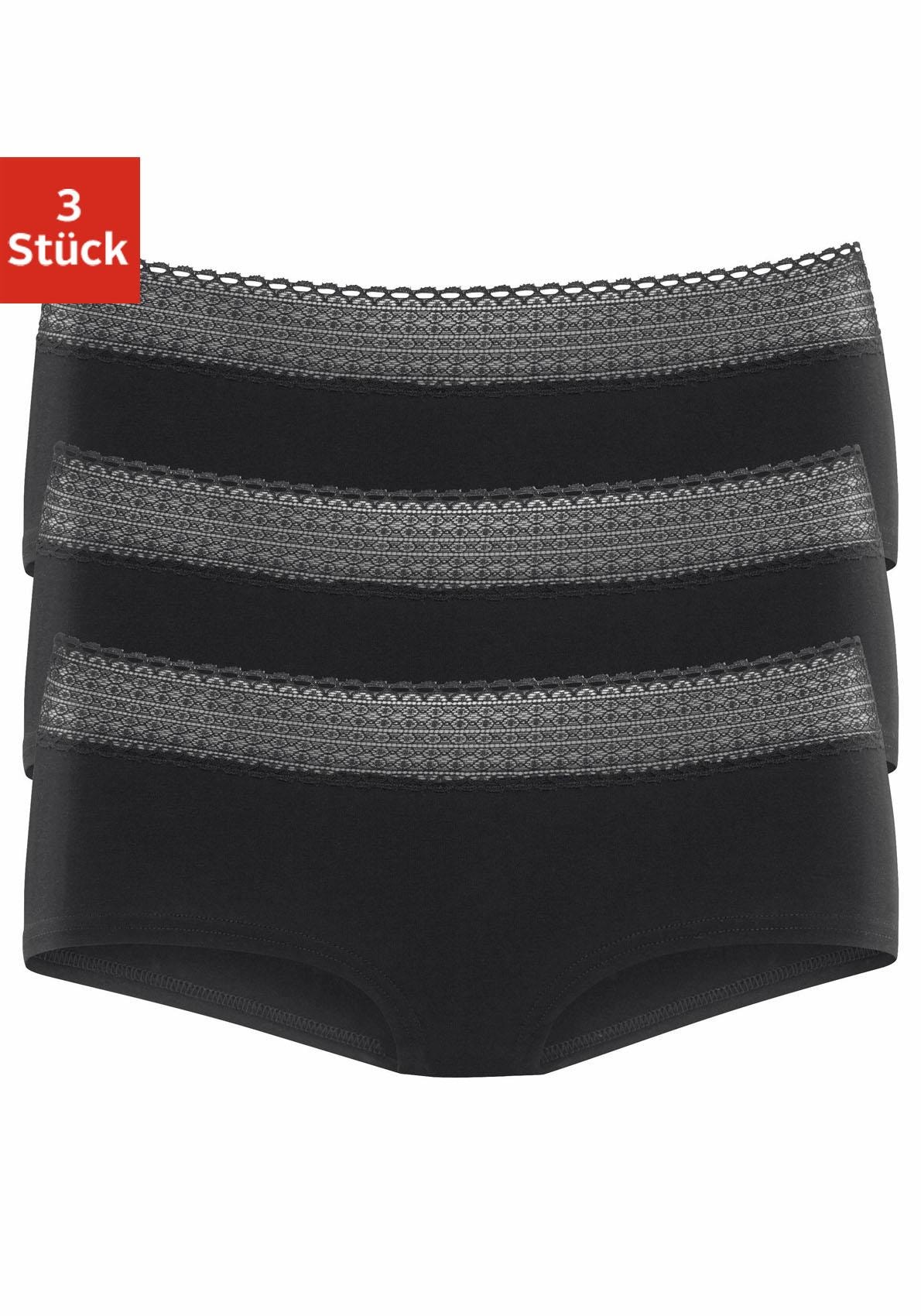 Panty, (Packung, 3 St.), aus elastischer Baumwoll-Qualität mit grafischer Spitze