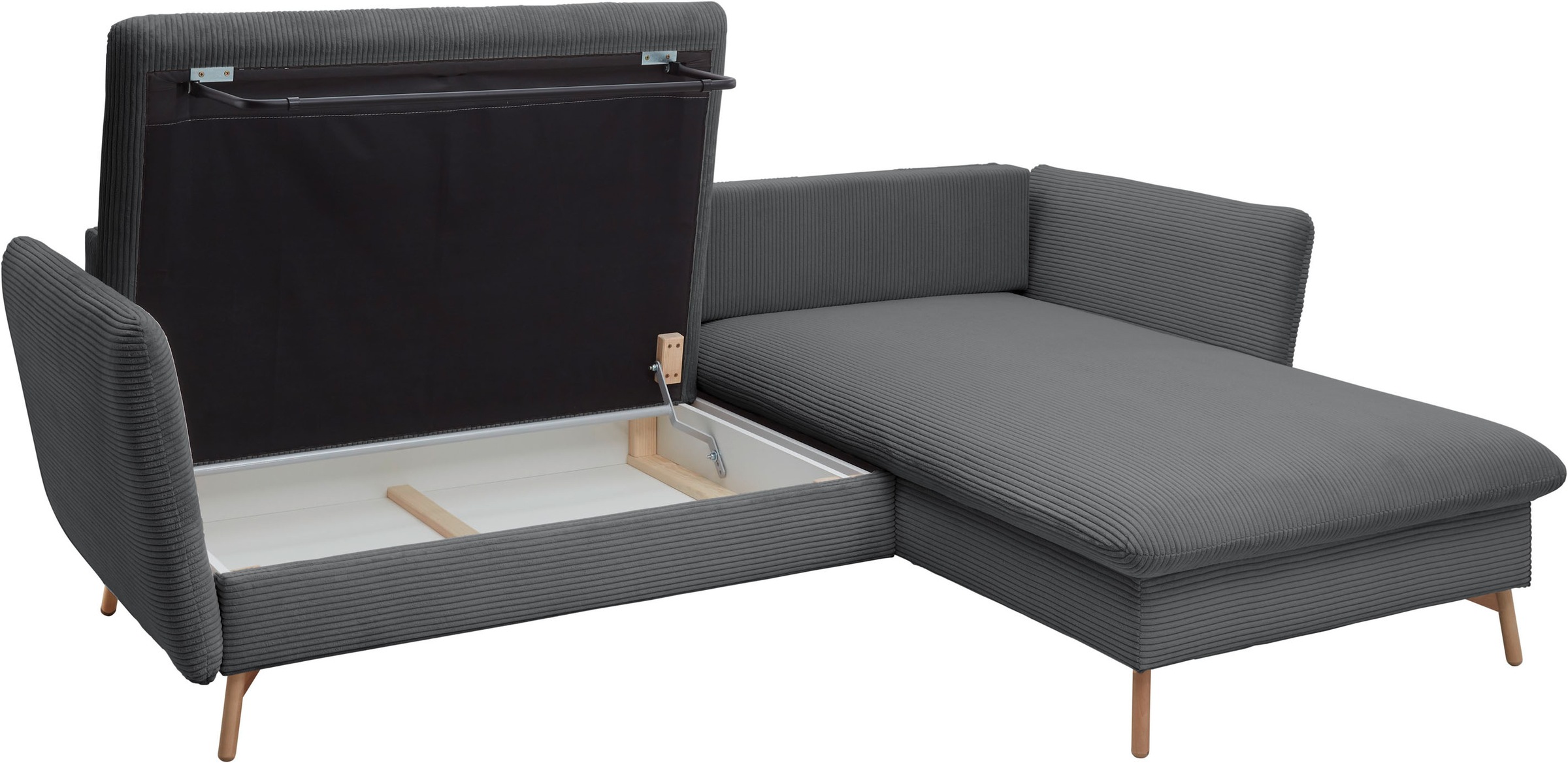 andas Ecksofa »MERLE, 258 cm, L-Form, traumhafter Cord,«, mit Bettfunktion und Bettkasten, Liegefläche 224 x 139