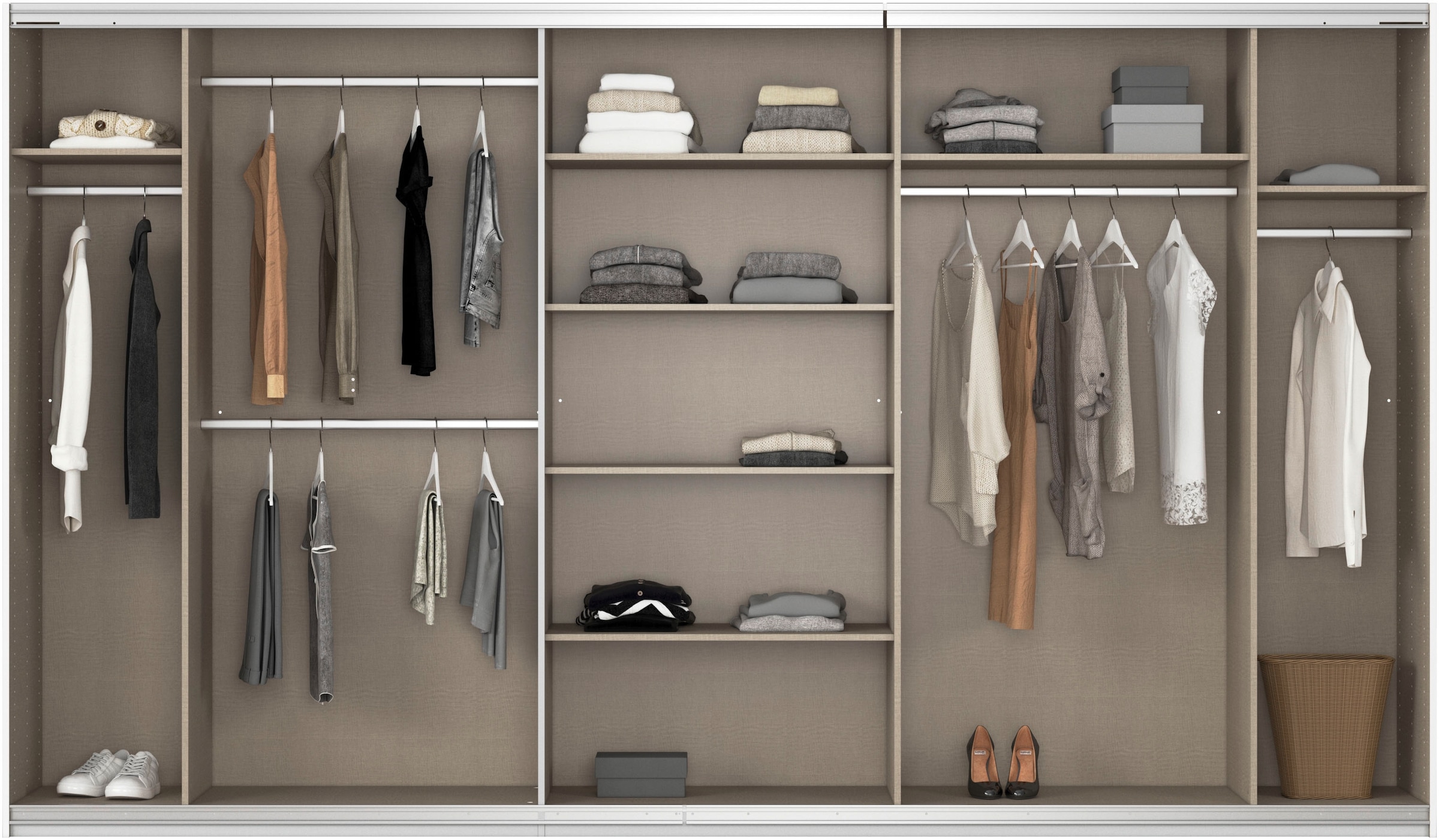 rauch Schwebetürenschrank »Kleiderschrank Schrank Garderobe AGORDO mit Dekor- oder Hochglanzfront«, (in zwei Griff-Farben), durchdachte Innenausstattung, in 4 Breiten und 2 Höhen MADE IN GERMANY