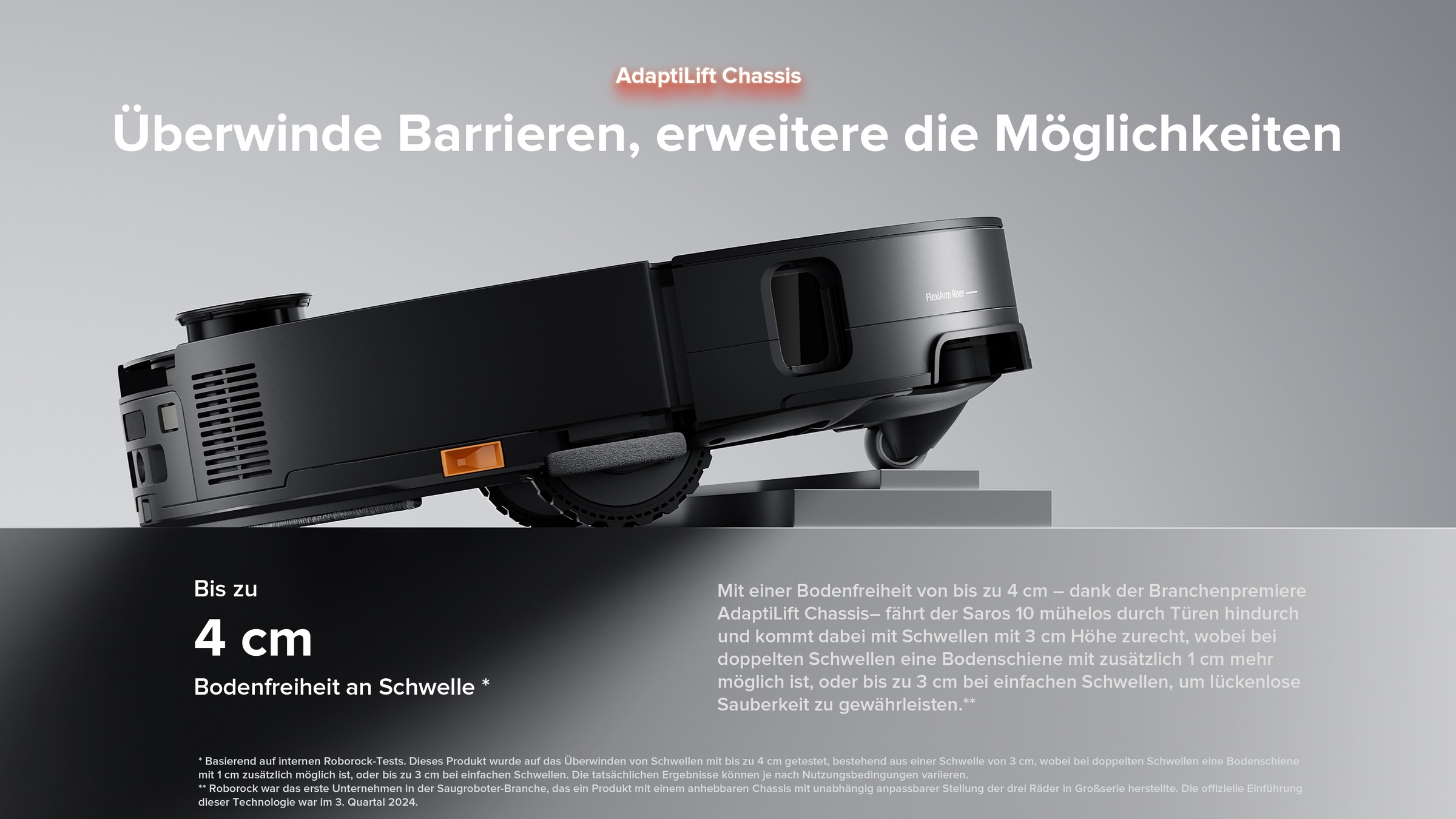 Roborock Saugroboter »Roborock Saros 10, 7,98cm flach«, FlexiArm™ Riser Seitenbürste, 80 °C Moppwäsche