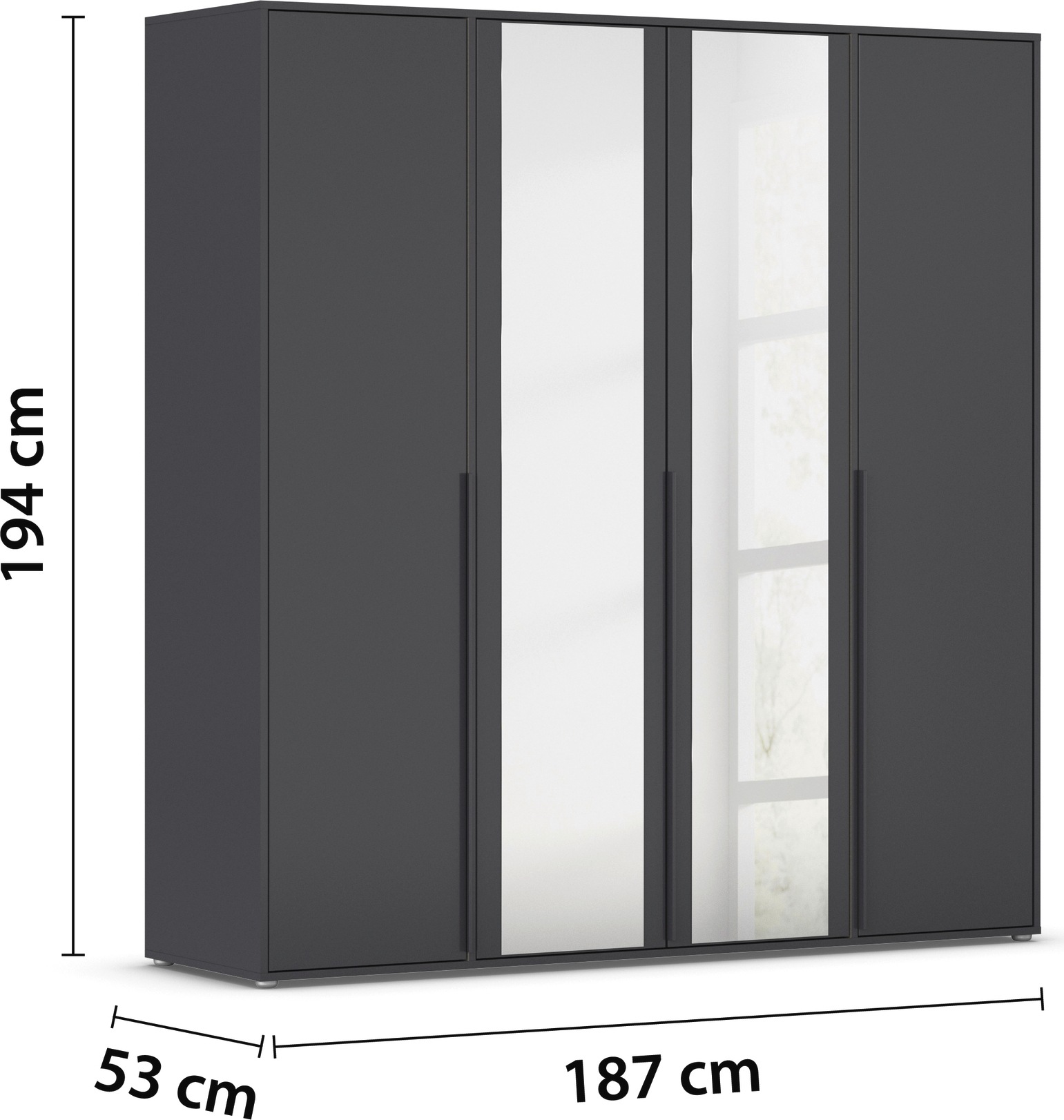 rauch Drehtürenschrank »Kleiderschrank Schrank Garderobe Wäscheschrank NAGATA mit Spiegel«, (in 3 verschiedenen Ausstattungen BASIC/CLASSIC/PREMIUM), und modernen Stangengriffen in Graumetallic TOPSELLER MADE IN GERMANY