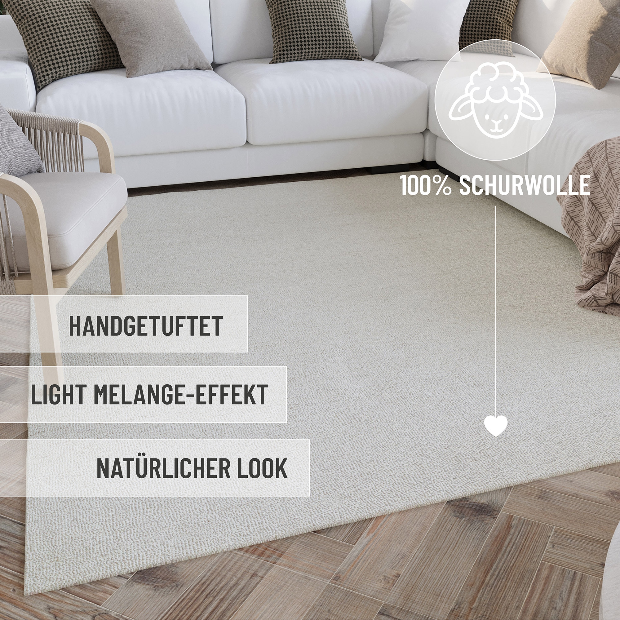 Wecon home Wollteppich »Hamptons SIXTEEN«, rechteckig, 10 mm Höhe, Läufer, Schurwolle, Kurzflor, Wohnzimmer, Schlafzimmer, elegant