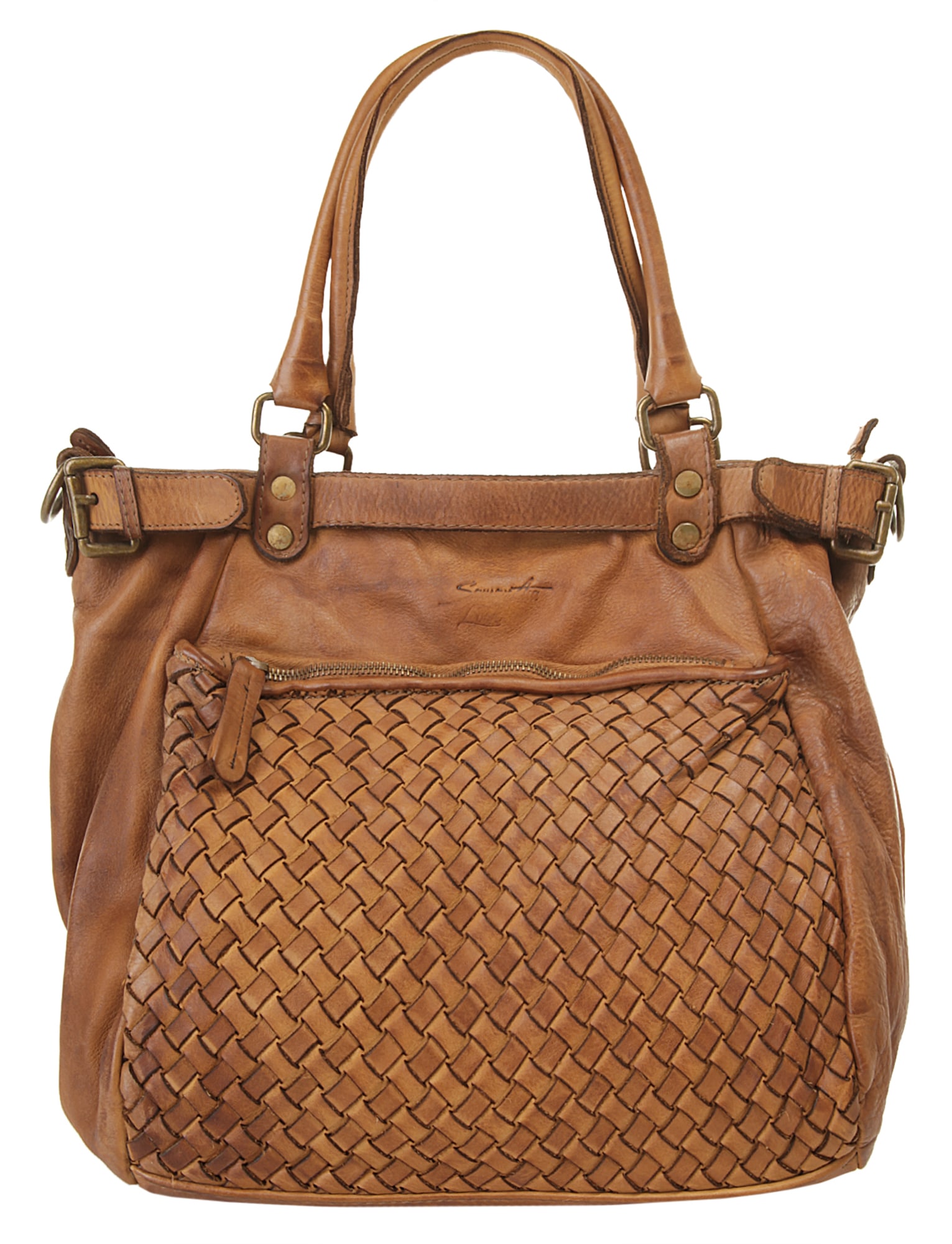 Shopper, echt Leder, Made in Italy, Gr. B/H/T: 28 cm x 28 cm x 16 cm onesize, cognac