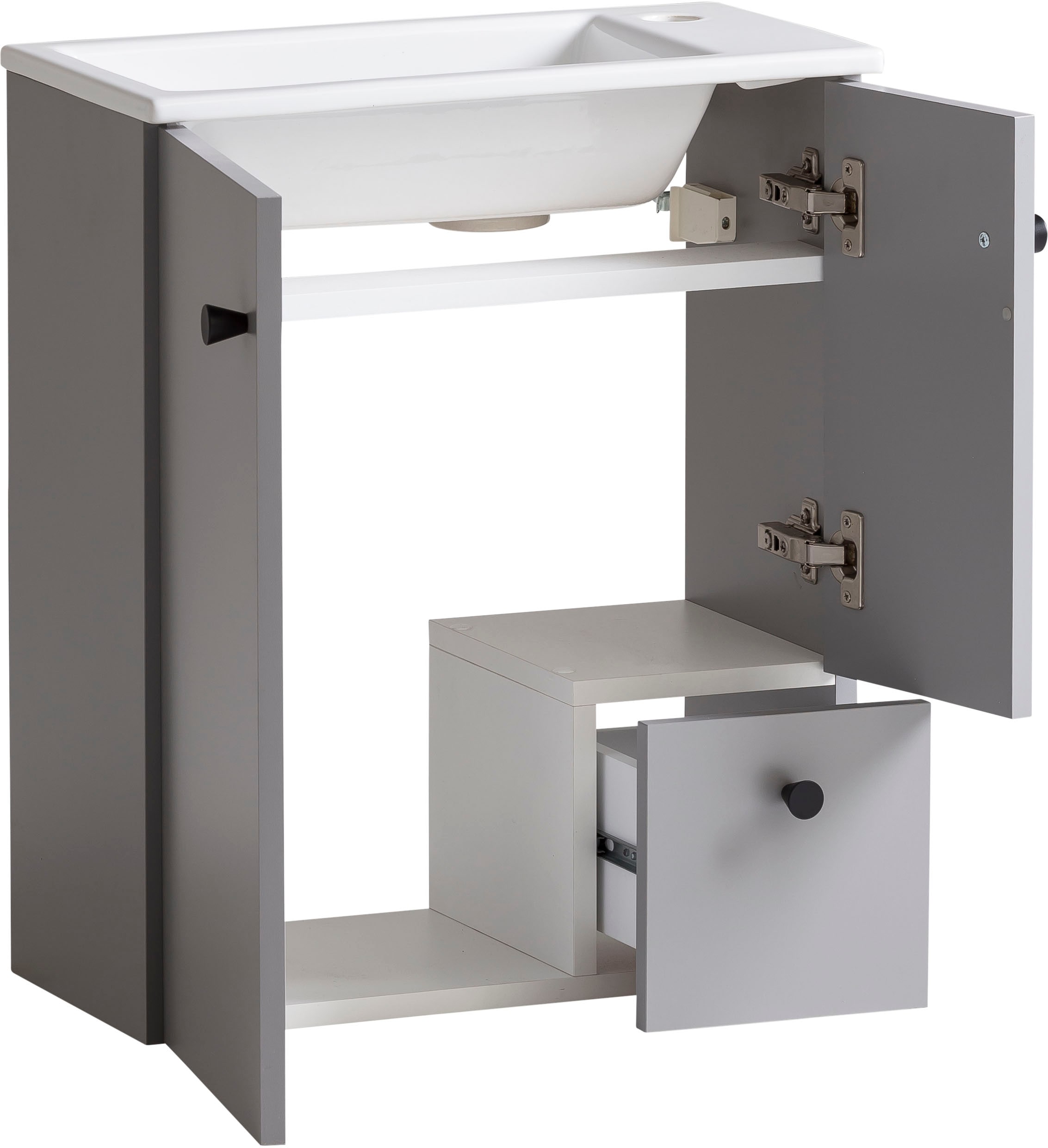 Schildmeyer Waschtisch »Balto, Breite 50 cm«, Keramikbecken, Griffe aus Metall