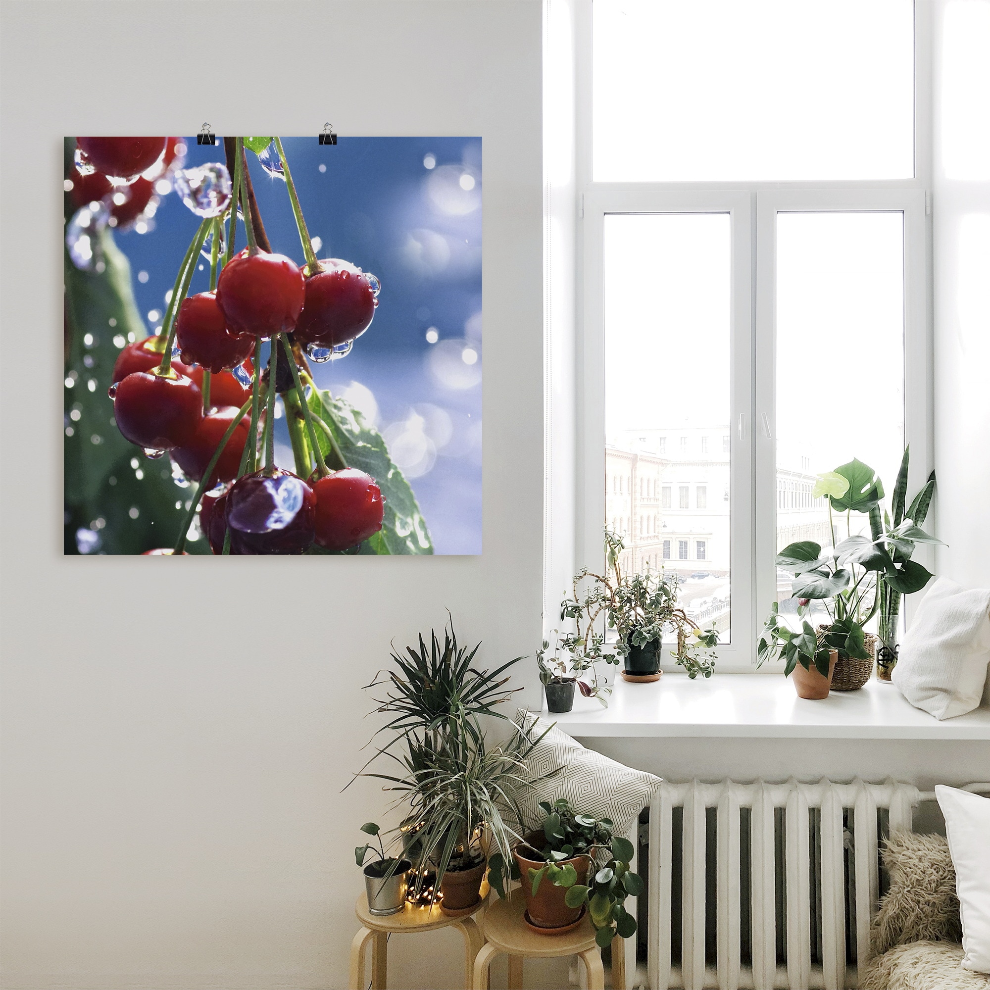 Artland Poster »Rote Kirschen im Sommerregen«, Lebensmittel, (1 St.), als Alubild, Leinwandbild, Wandaufkleber oder Poster in versch. Größen