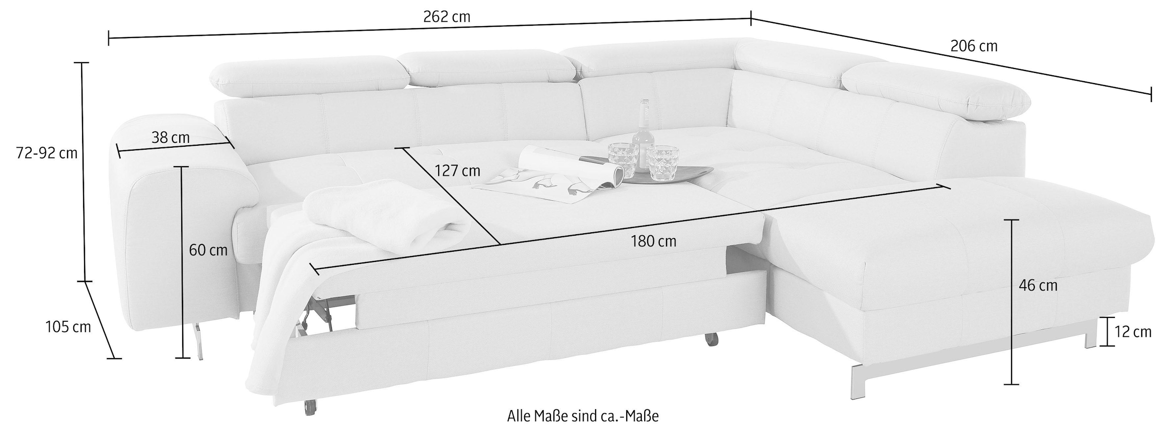 COTTA Ecksofa »Chef L-Form«, mit Kopfteilverstellung, wahlweise mit Bettfunktion & Bettkasten