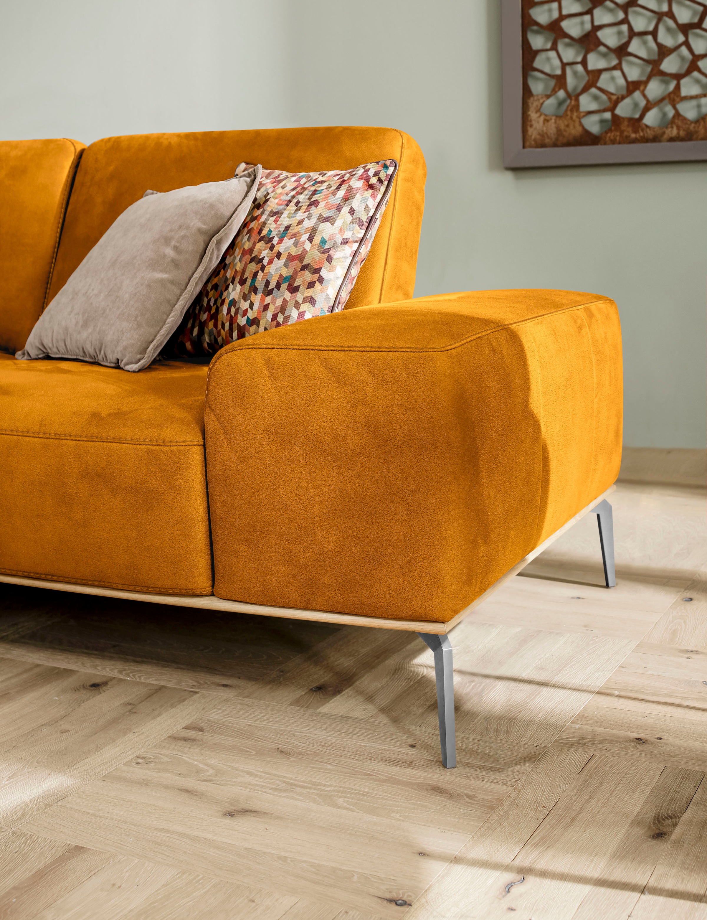 W.SCHILLIG Ecksofa »run, Designsofa mit tollem Sitzkomfort, L-Form«, mit elegantem Holzsockel, Füße in Chrom glänzend, Breite 279 cm