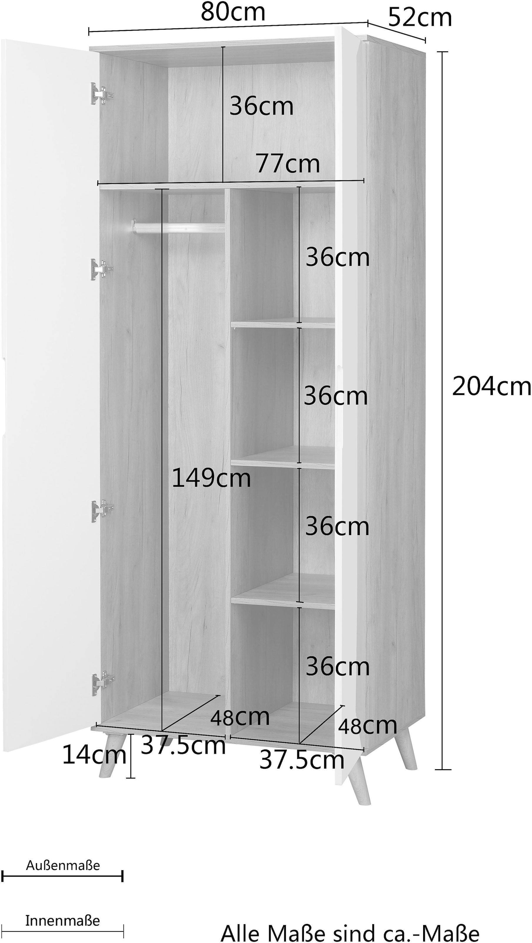 andas Kleiderschrank »Lund Schlafzimmerschrank Bestseller im skandinavischem Design«, Garderobenschrank mit Premium Innenausstattung, Breite 80 cm hochglanz