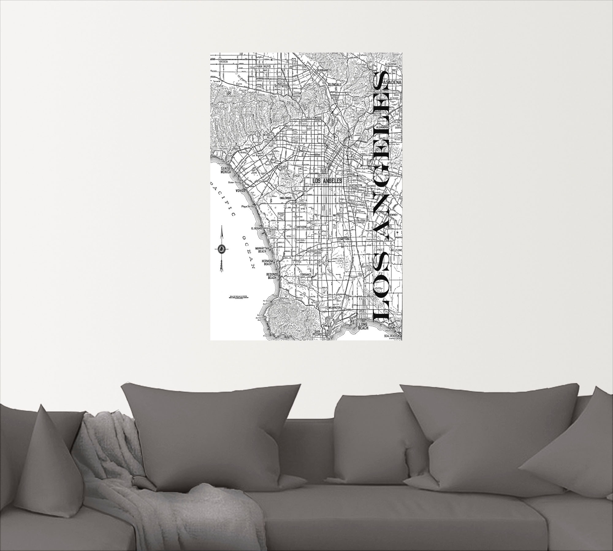 Artland Wandbild »Los Angeles Karte Straßen Karte«, Amerika, (1 St.), als Alubild, Leinwandbild, Wandaufkleber oder Poster in versch. Größen