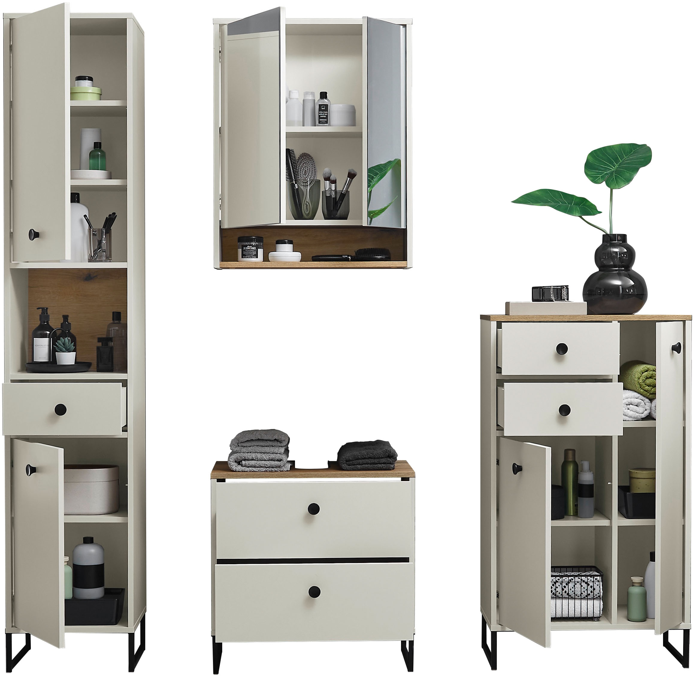 BASIC by Balculina Midischrank »Linea« 1 Stk. tlg. Breite 38cm, U-Profil Füße, Unterflurauszug