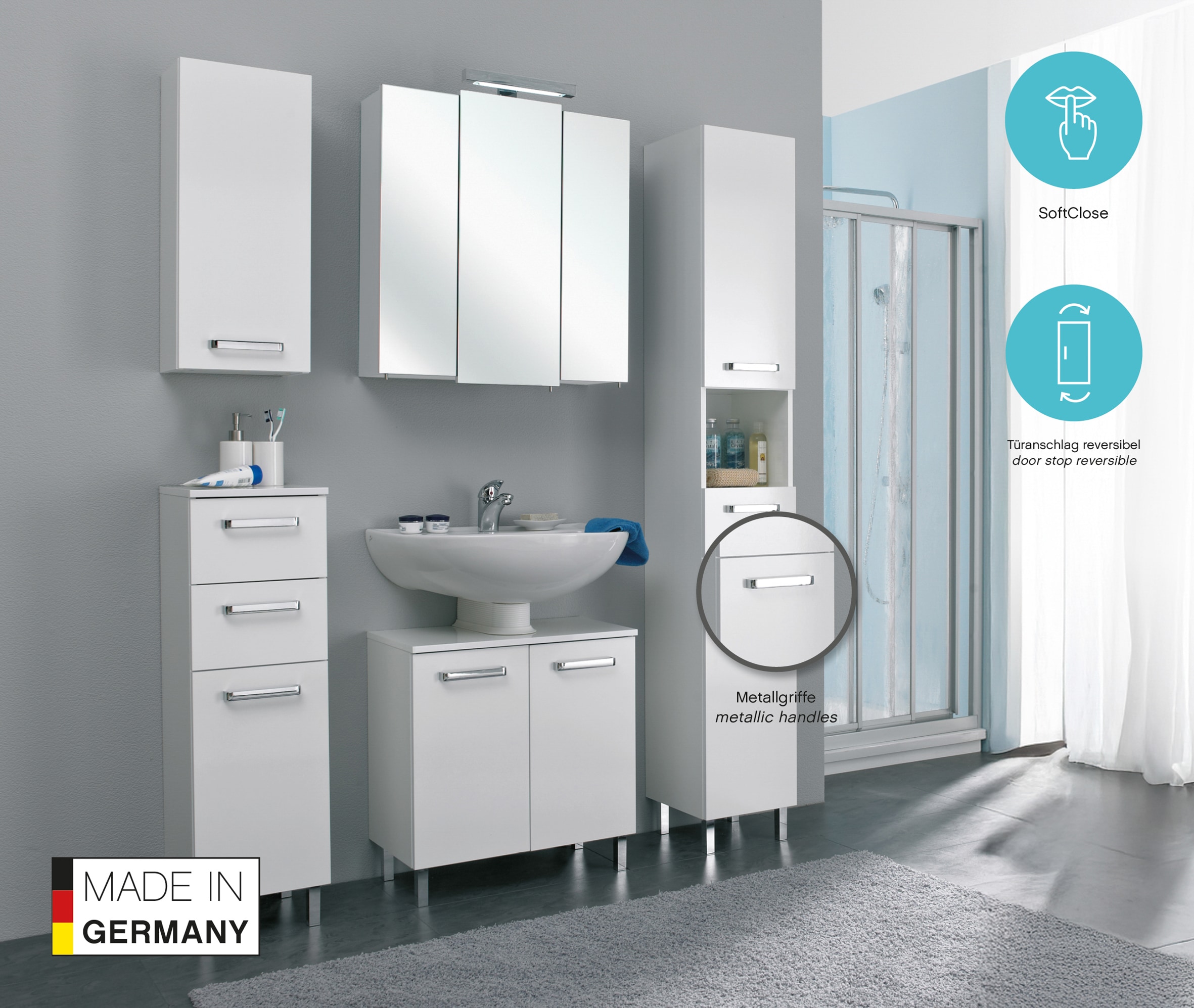 Saphir Waschbeckenunterschrank »Quickset Unterbeckenschrank mit 2 Türen, 60 cm breit, ohne Waschbecken« Waschbeckenschrank inkl. Türdämpfer, Griffe in Chrom Glanz