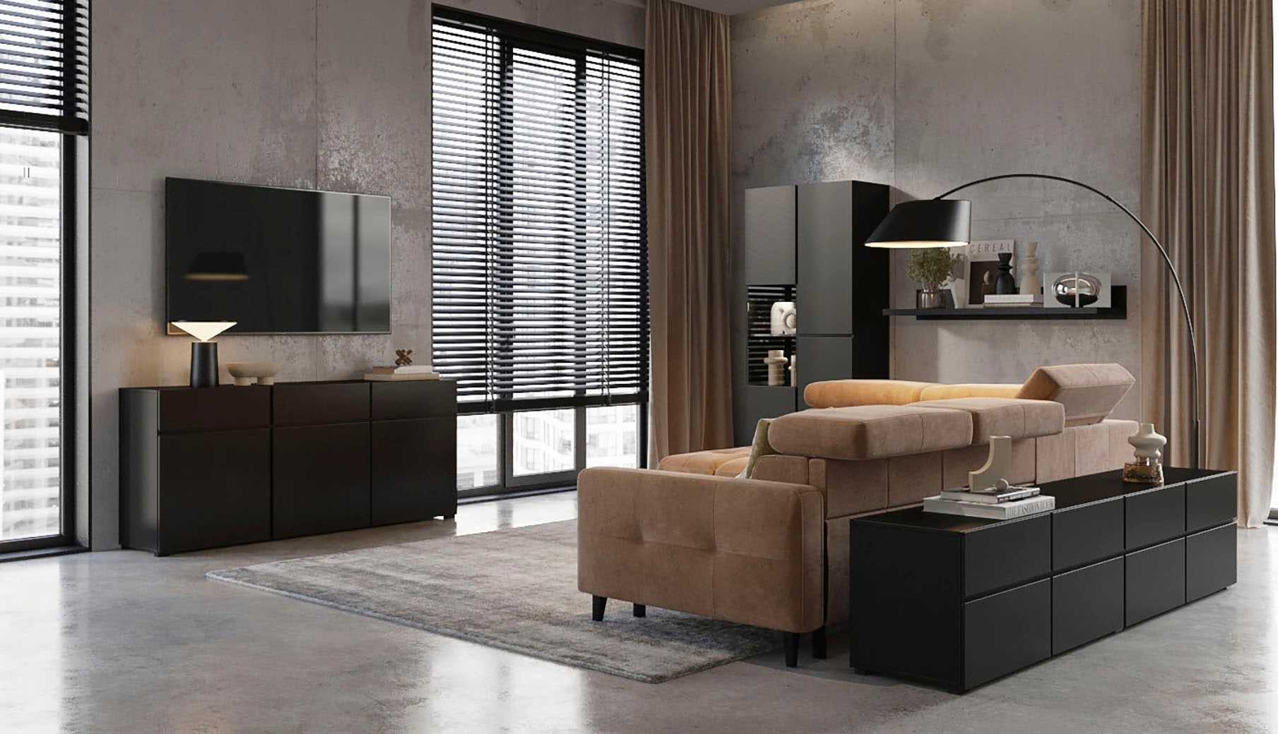 OTTO home Lowboard »Cross, moderne grifflose TV-Kommode,4 Klappen/4 Schubkästen« Breite 225 cm, TV-Schrank mit viel Stauraum, TV-Board