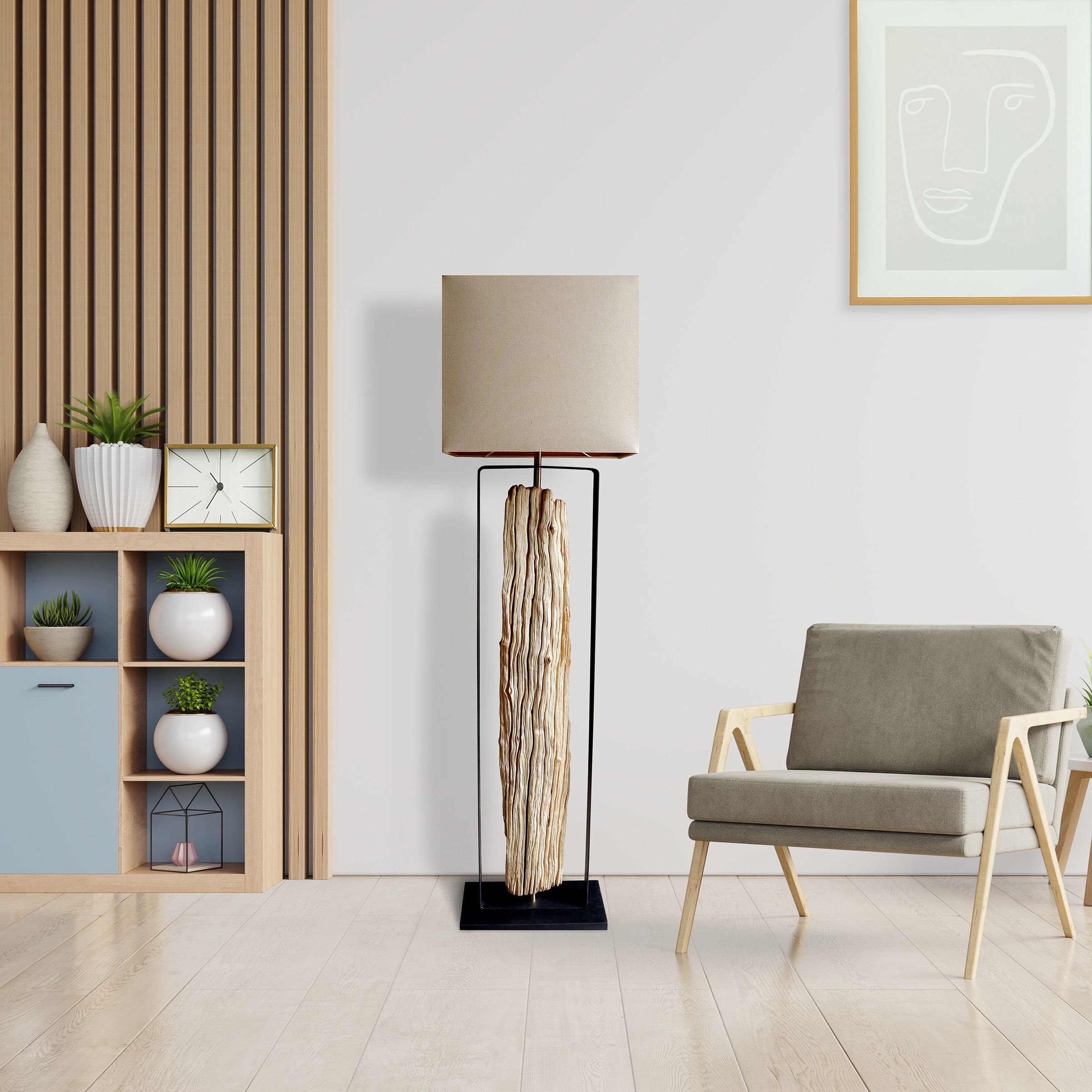 SalesFever Stehlampe »Treibholz« E27 1 Stk. Schirm innen goldfarben günstig online kaufen