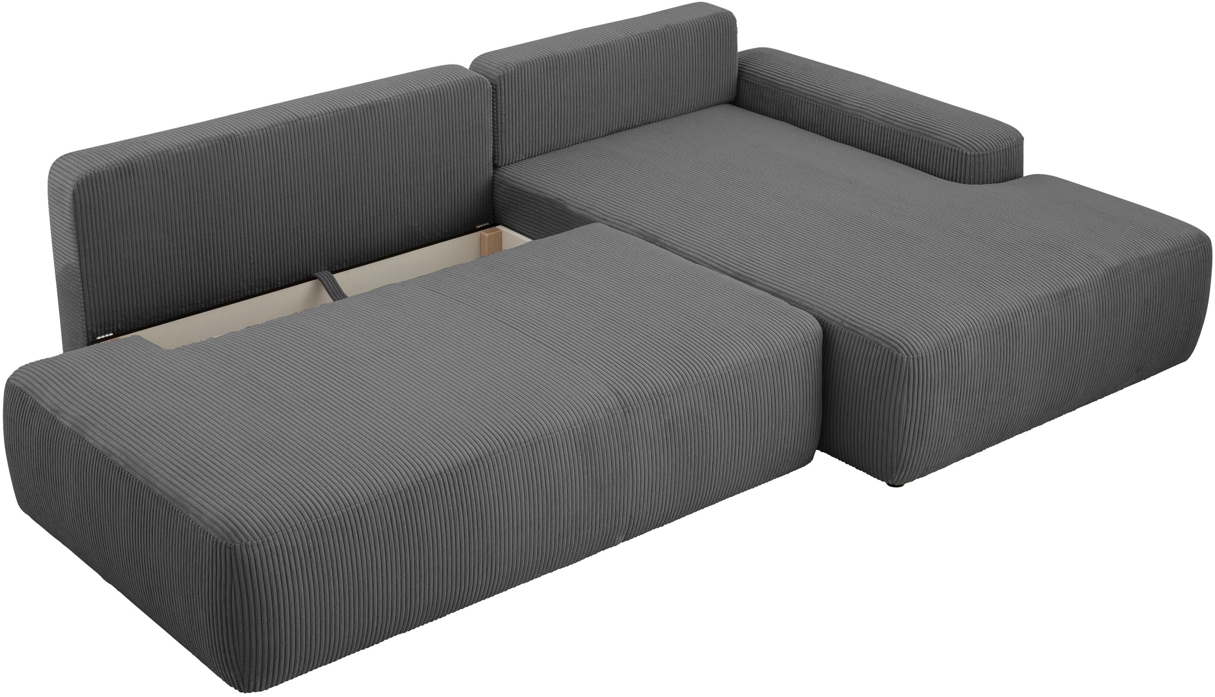 INOSIGN Ecksofa »TORGE, Schlafsofa Cord, Samtvelours u. Strukur fein, Couch in L-Form«, Schlaffunktion und Bettkasten, Liegefläche: 210x125 cm, neues Design