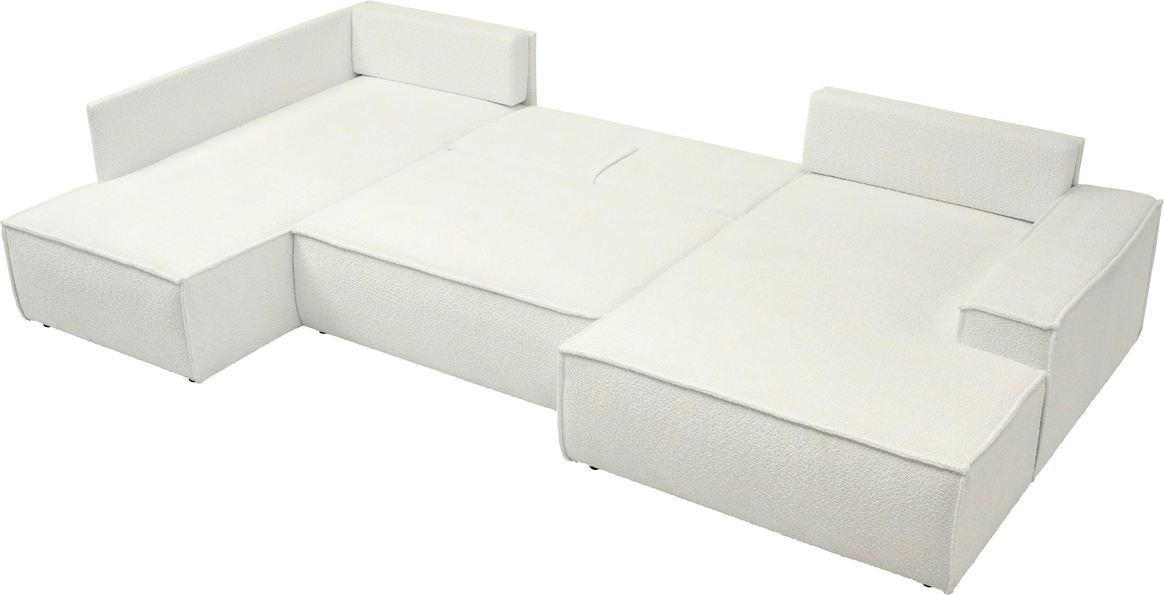 andas Wohnlandschaft »FINNLEY U-Form XXL 329 cm, Schlafsofa, Schlaffunktion m. Bettkasten«, (194/139 cm), Bouclé, Struktur und Cord