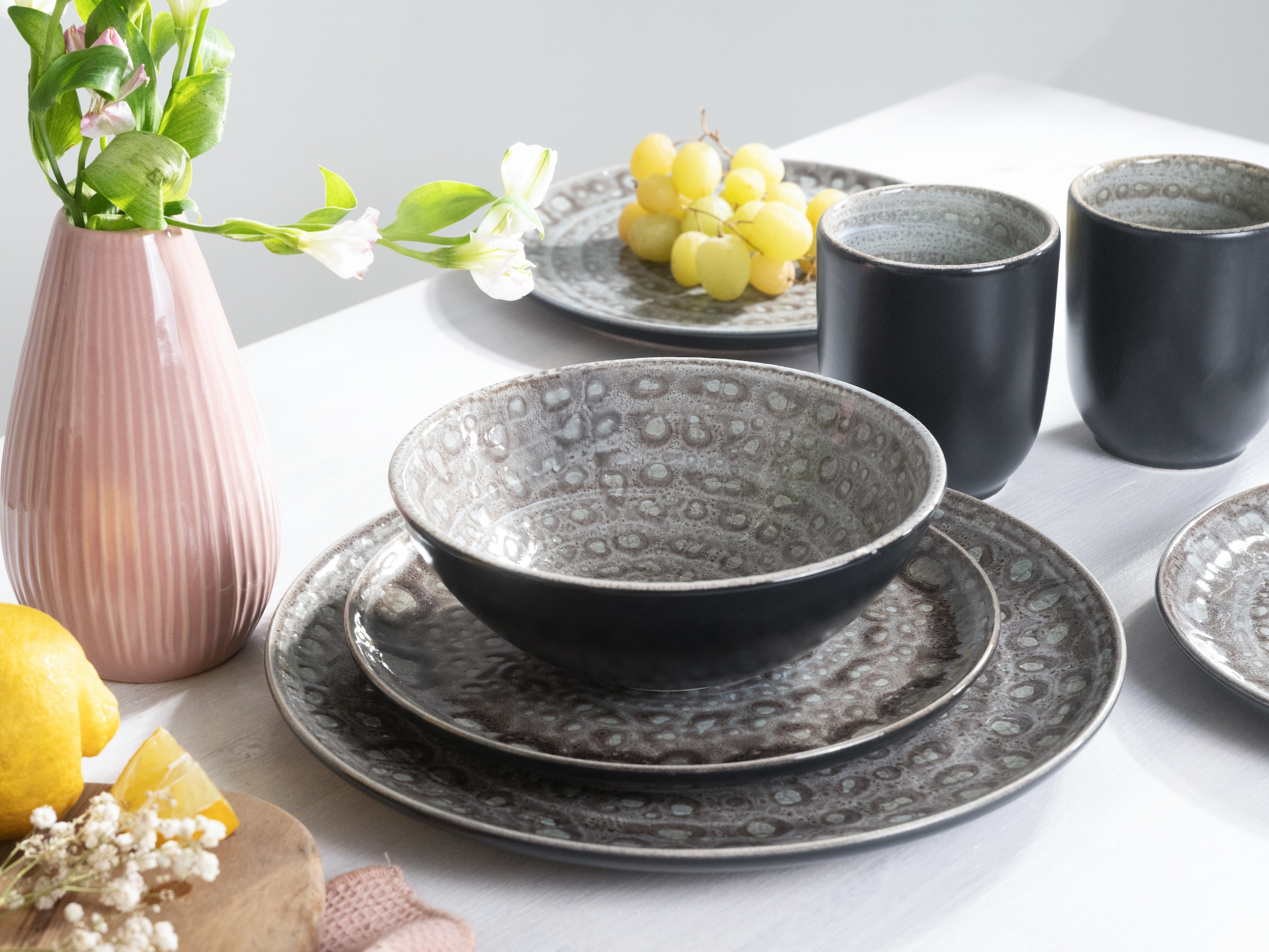 CreaTable Kombiservice »Geschirr-Set Villa Romana«, (Set, 16 tlg., Kaffeeservice und Tafelservice im Set, für 4 Personen), Service, handwerklicher Charakter, 16 Teile, für 4 Personen