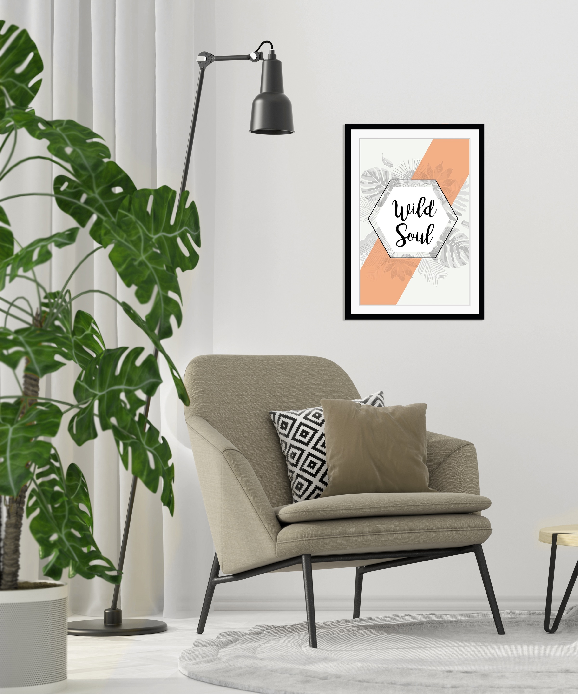 queence Bild »Wild Soul«, Sprüche & Texte-Schriftzug, HD Premium Poster-Druck inkl. Holzrahmen