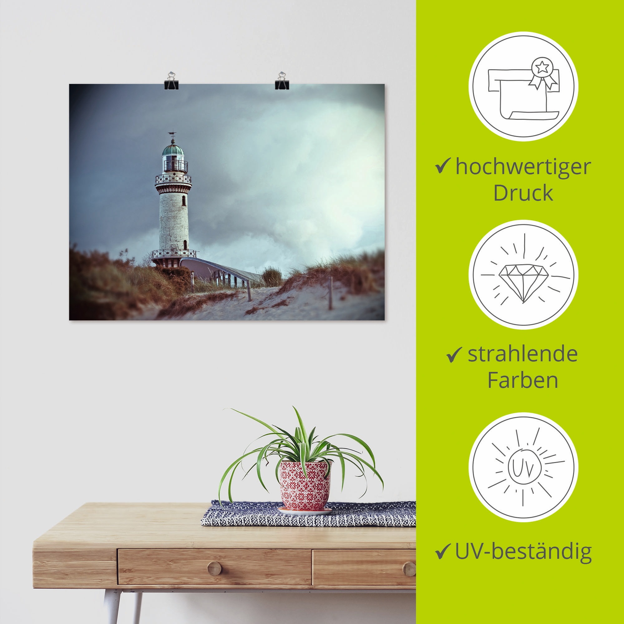Artland Wandbild »Der Warnemünder Leuchtturm«, Gebäude, (1 St.), als Leinwandbild, Poster in verschied. Größen
