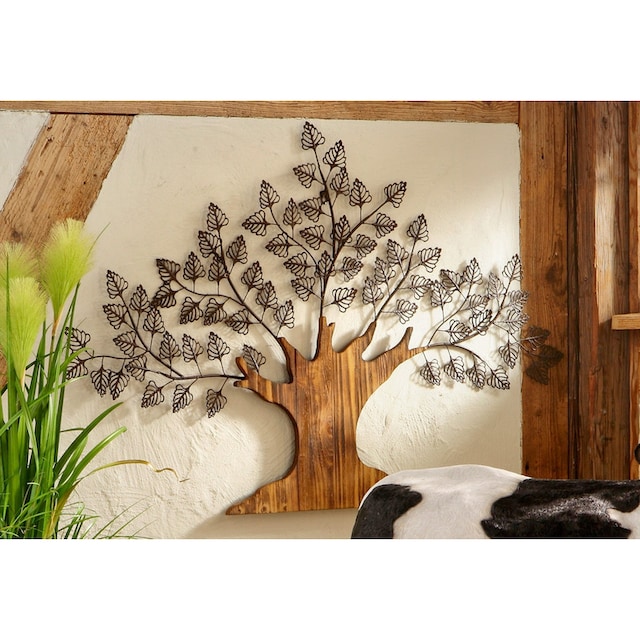 HOFMANN LIVING AND MORE Wanddekoobjekt »Baum«, Materialmix aus Metall und  Holz auf Rechnung bestellen