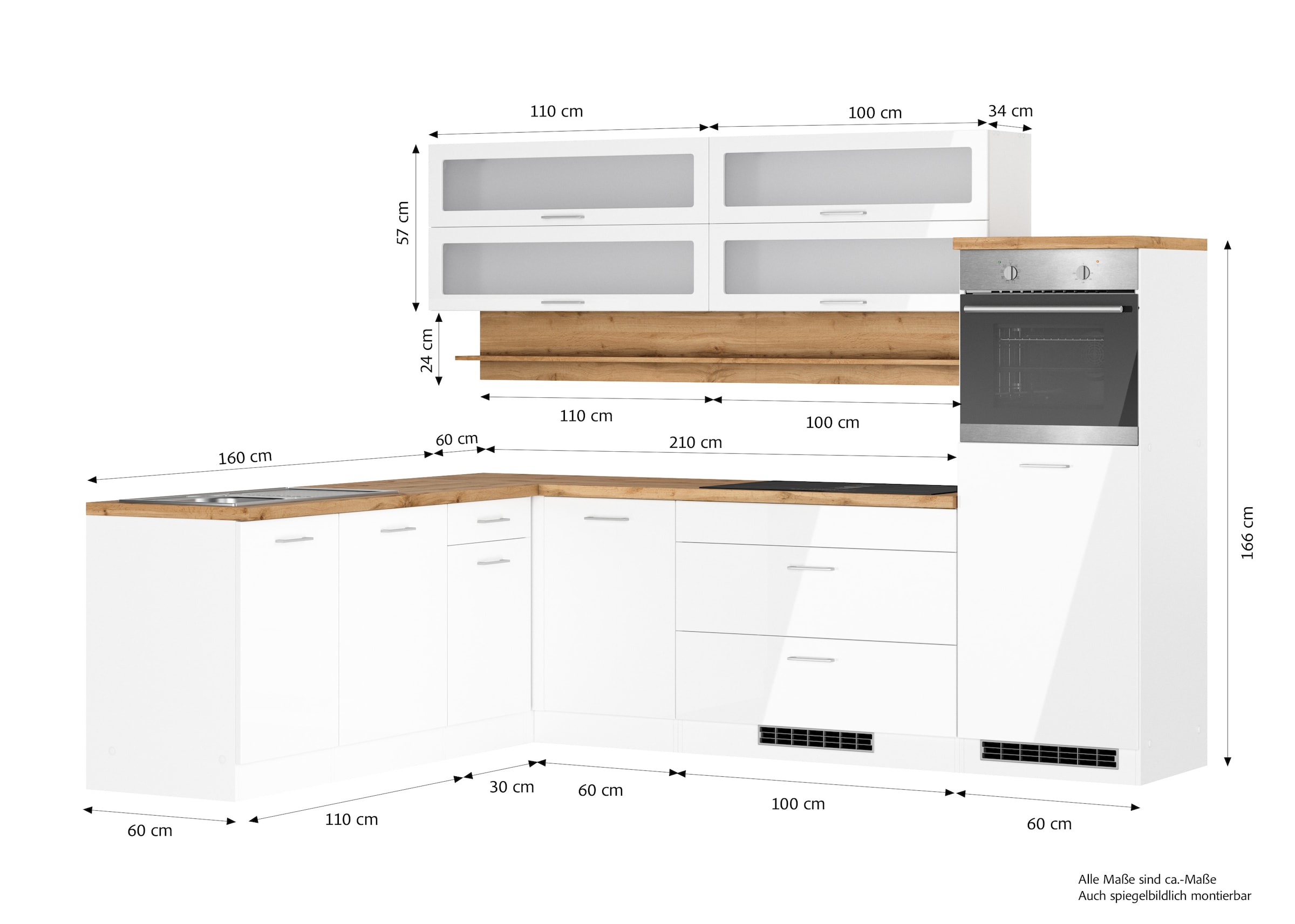 KOCHSTATION Winkelküche »KS-Milan«, Stellbr.270/220 cm, wahlweise mit E-Geräten, Kochfeld mit Dunstabzug