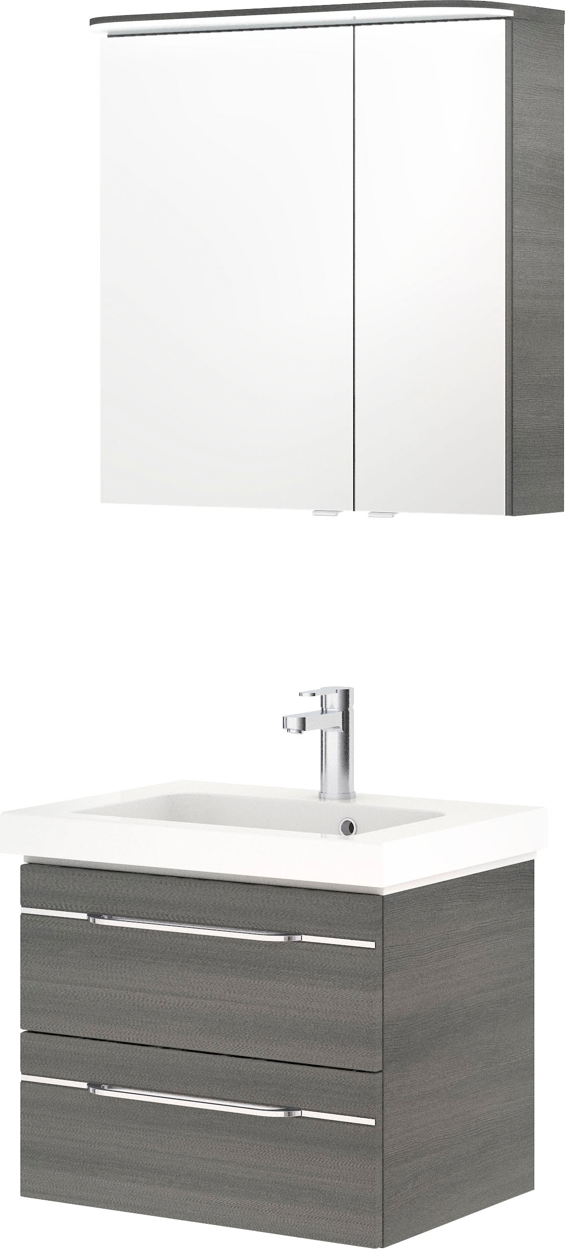 Saphir Badmöbel-Set »Balto Sprint 2-teilig, Mineralmarmor-Waschtisch mit LED-Spiegelschrank«, (2 St.), Badezimmer Set inkl. Türdämpfer, 70 cm breit, 2 Türen, 2 Schubladen