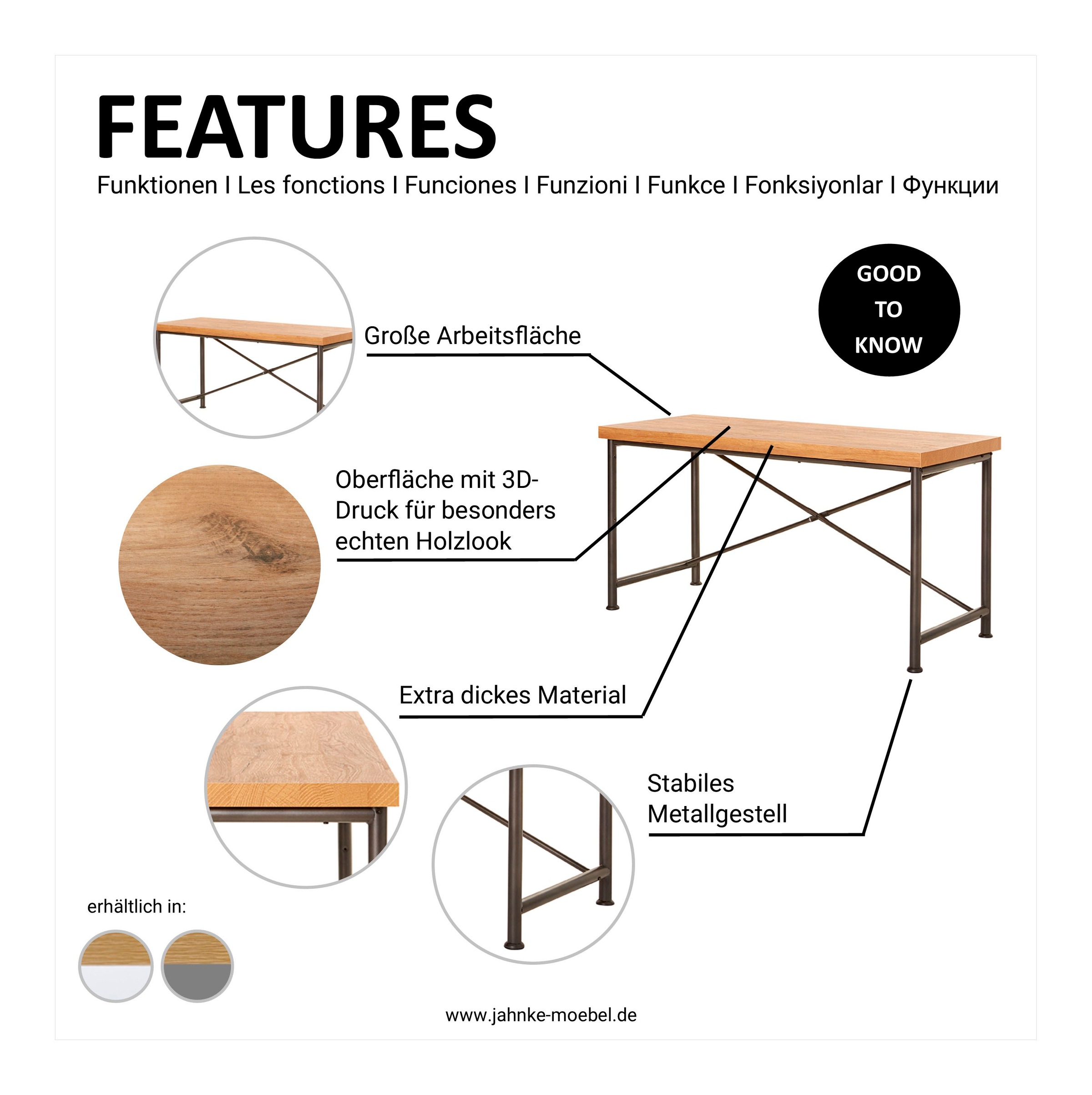 Jahnke Schreibtisch »CRAFT«, Breite 140 cm, Schreibtisch im Industrie-Design