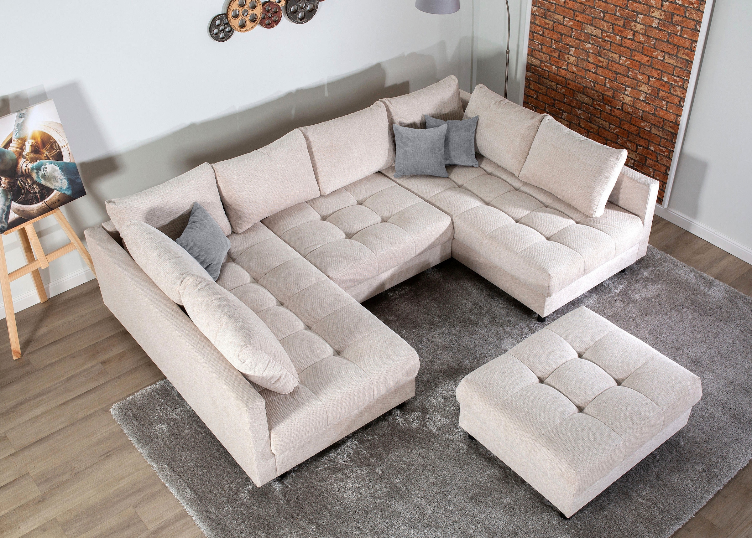 COLLECTION AB Wohnlandschaft »Toni U-Form, B: 298 cm« mit Hocker & 3 Zierkissen, Federkern