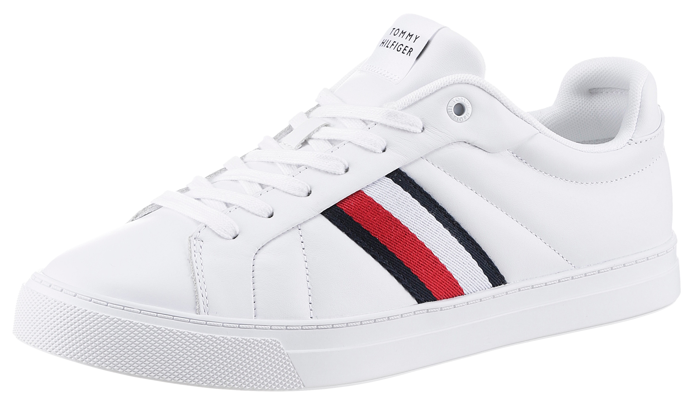 Tommy Hilfiger Sneaker »ICON COURT LTH STRIPES«, Schnürschuh, Freizeitschuh, Halbschuh mit gepolstertem Schaftrand